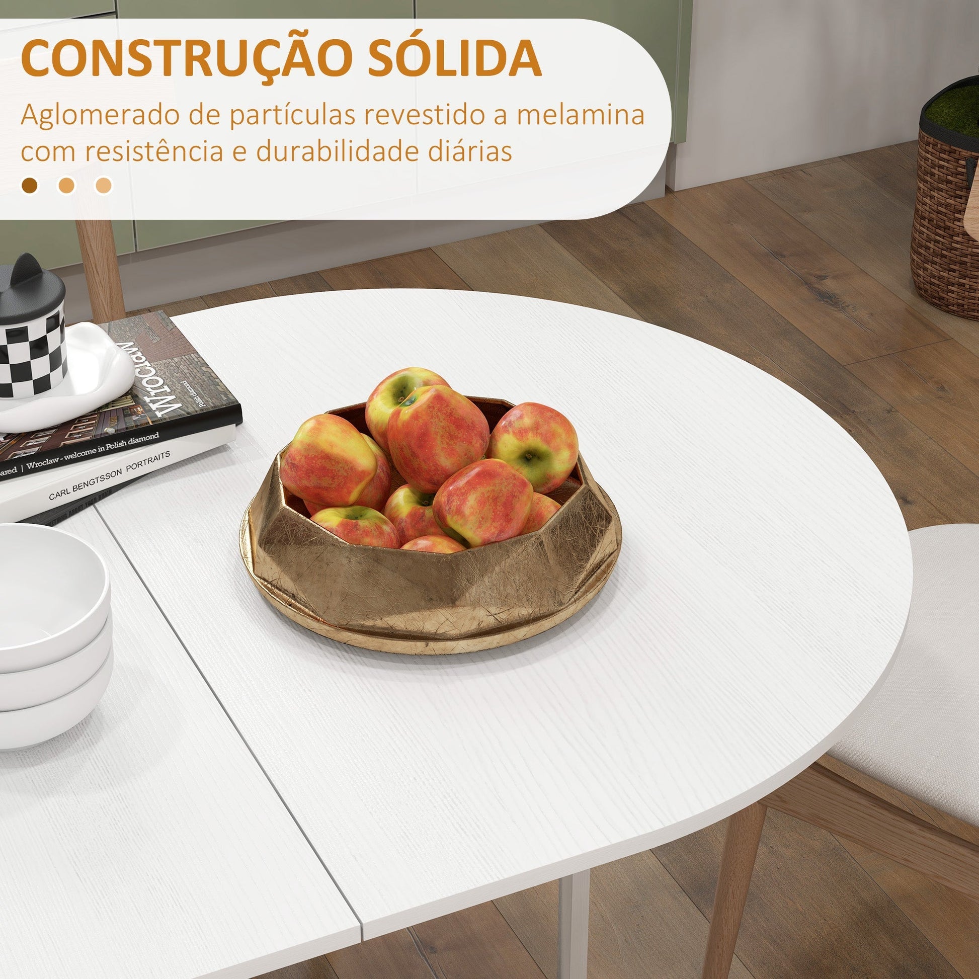 HOMCOM Mesa de Cozinha Dobrável Mesa de Jantar Dobrável Ovalada com Laterais Abatíveis Estilo Moderno 163x80x75 cm Branco - A minha loja