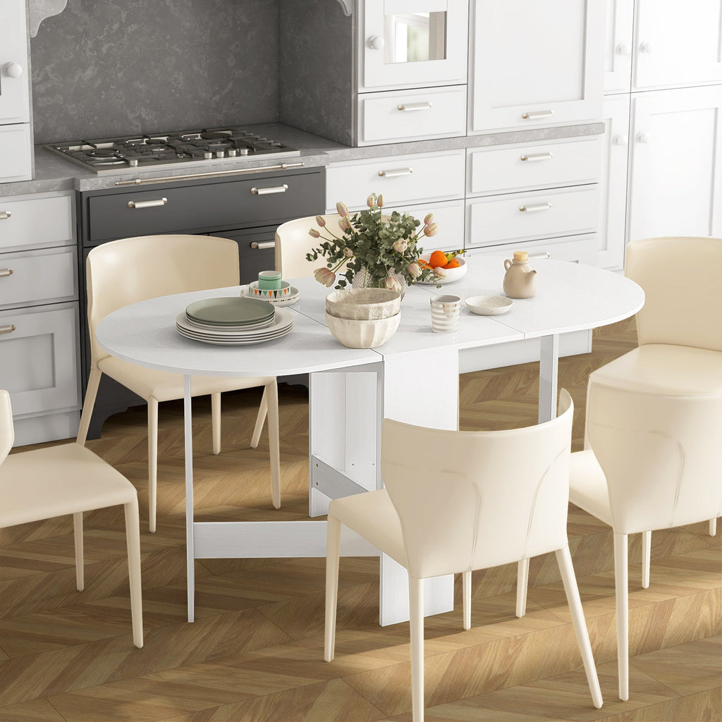 HOMCOM Mesa de Cozinha Dobrável Mesa de Jantar Dobrável Ovalada com Laterais Abatíveis Estilo Moderno 163x80x75 cm Branco - A minha loja