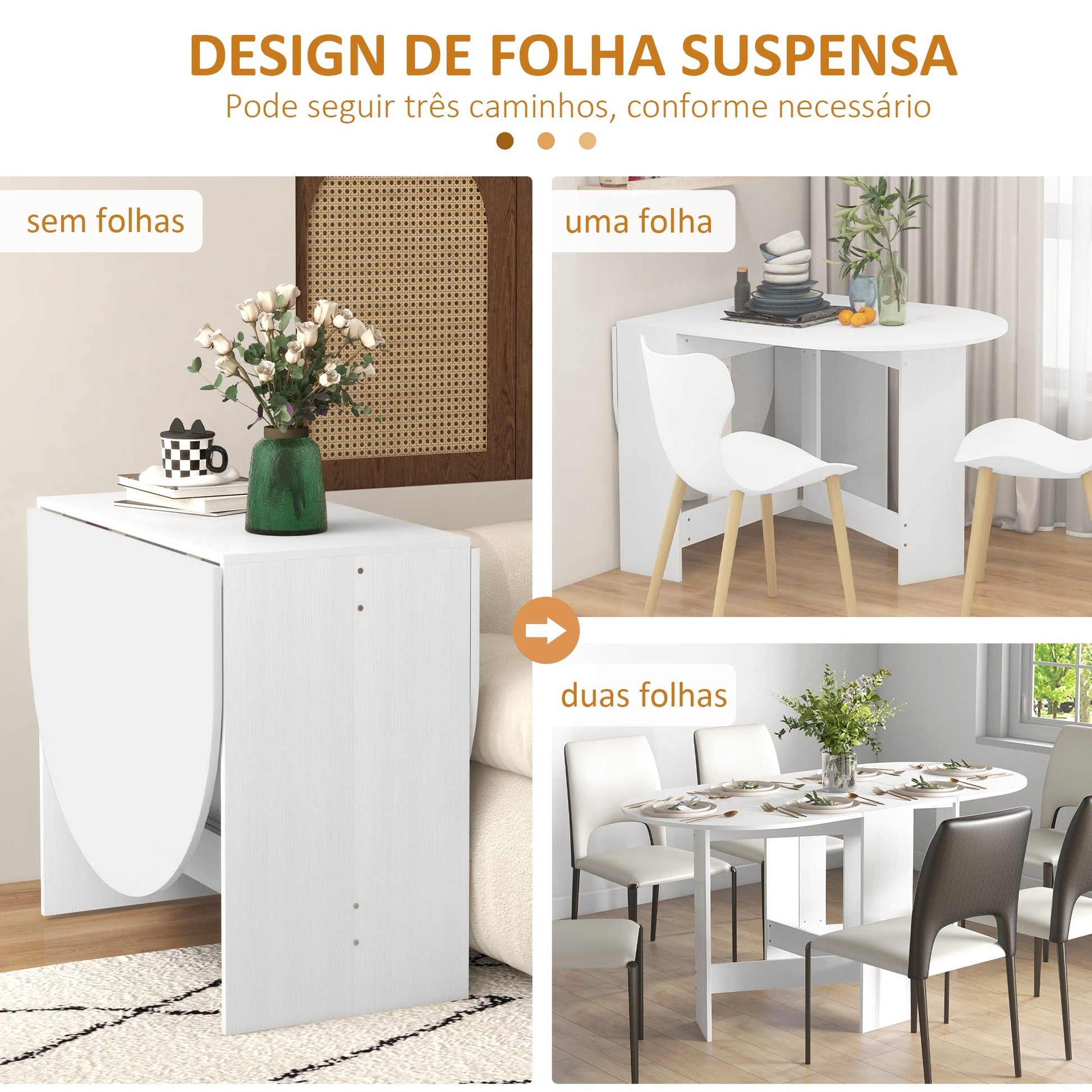 HOMCOM Mesa de Cozinha Dobrável Mesa de Jantar Dobrável Ovalada com Laterais Abatíveis Estilo Moderno 163x80x75 cm Branco - A minha loja