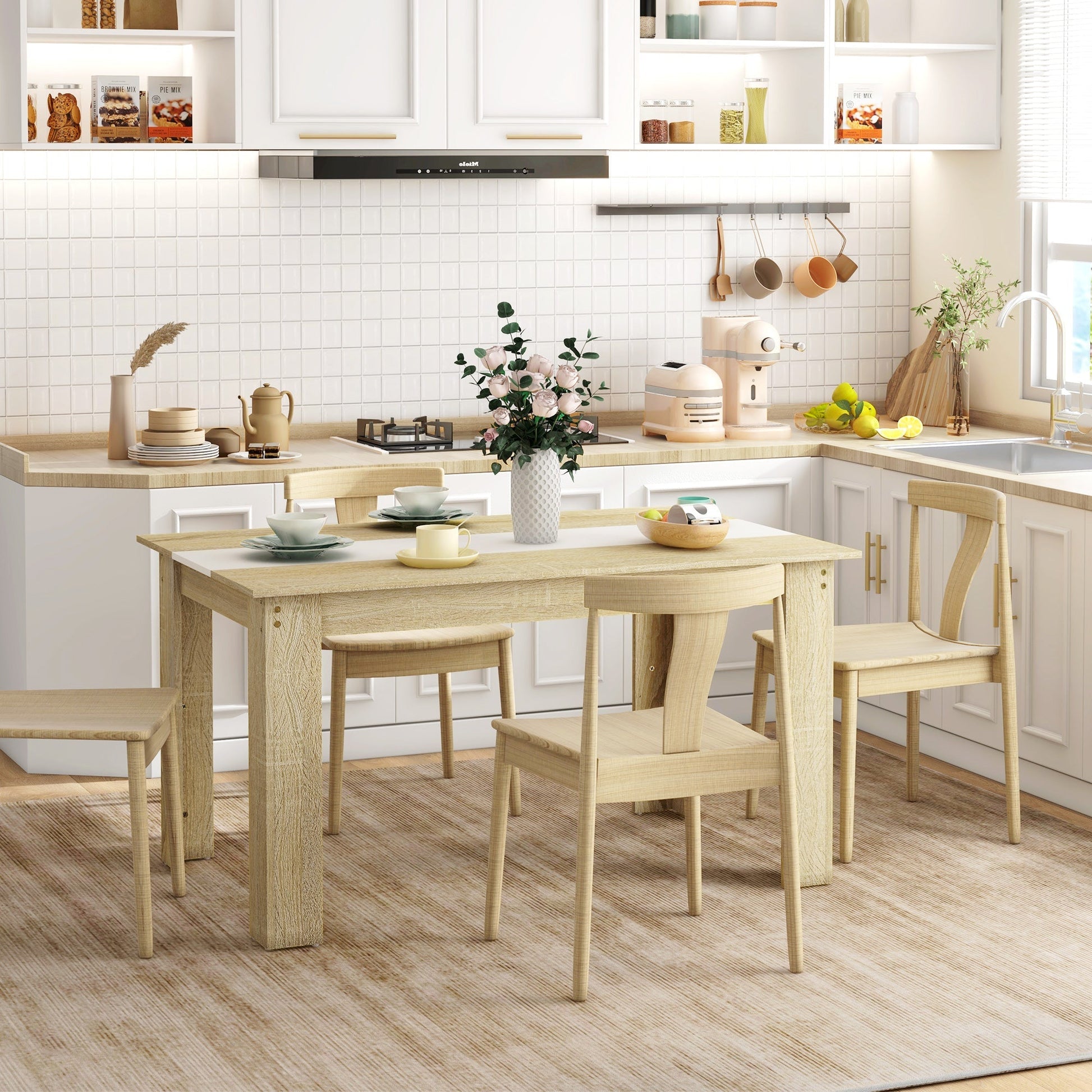 HOMCOM Mesa de Jantar Moderna Mesa para Sala Retangular para 4 - 6 Pessoas Carga 100 kg 140x89,5x75 cm Branco e Carvalho - A minha loja