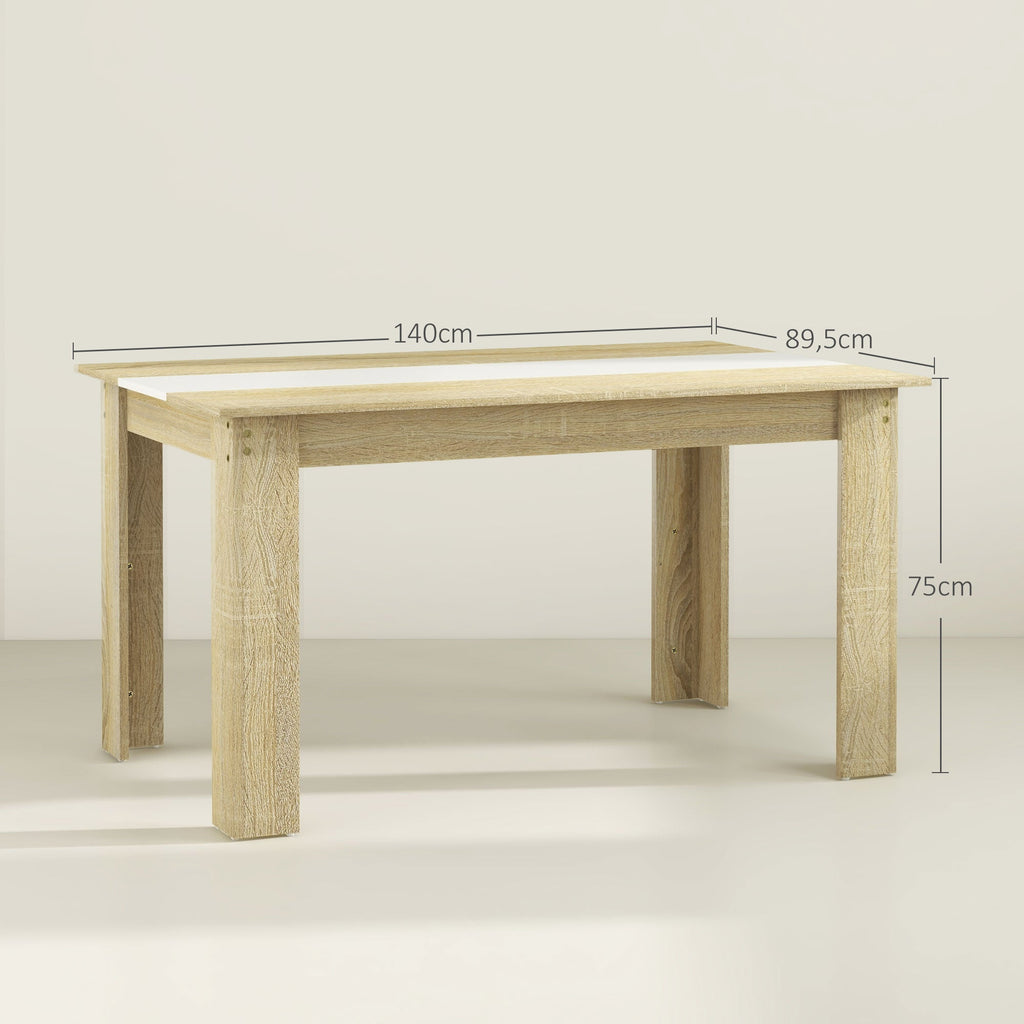 HOMCOM Mesa de Jantar Moderna Mesa para Sala Retangular para 4 - 6 Pessoas Carga 100 kg 140x89,5x75 cm Branco e Carvalho - A minha loja