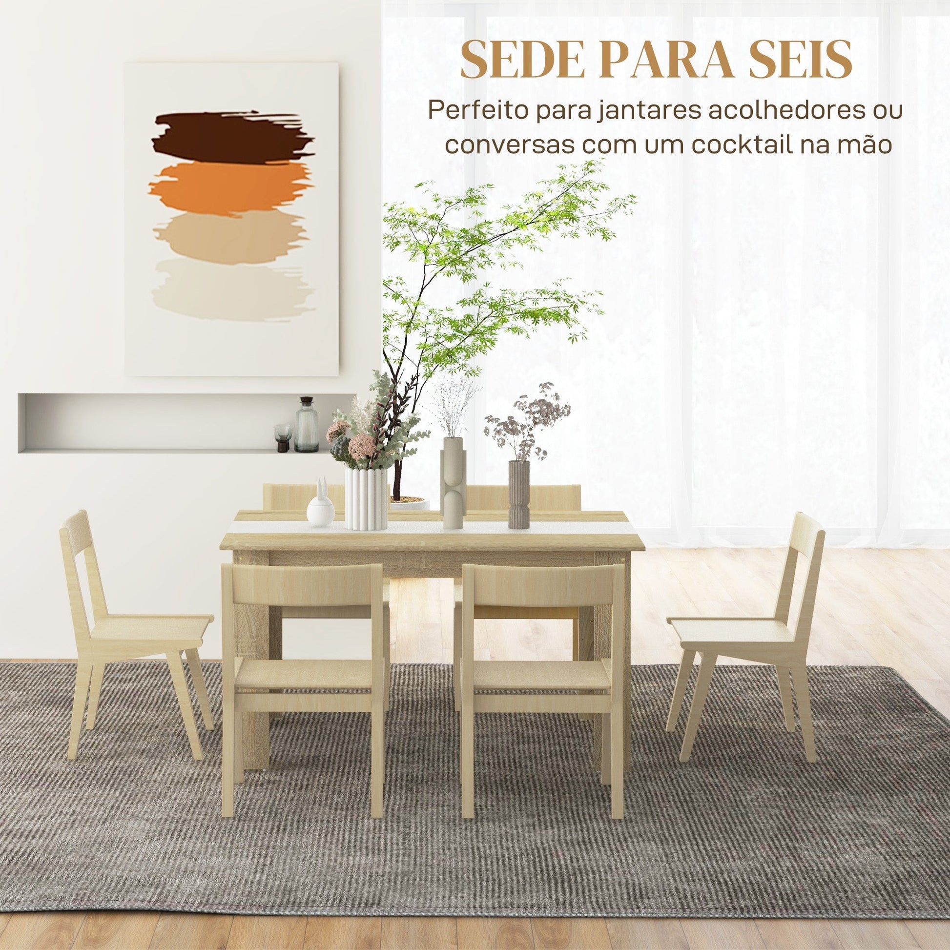 HOMCOM Mesa de Jantar Moderna Mesa para Sala Retangular para 4 - 6 Pessoas Carga 100 kg 140x89,5x75 cm Branco e Carvalho - A minha loja