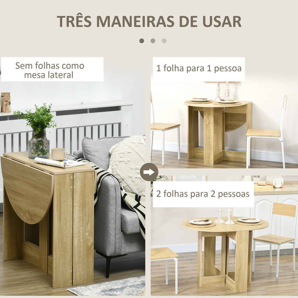 HOMCOM Mesa de Sala de Jantar Dobrável com 2 Laterais Mesa Auxiliar de Madeira para Cozinha Sala de Estar 104x76x73,7 cm Madeira - A minha loja