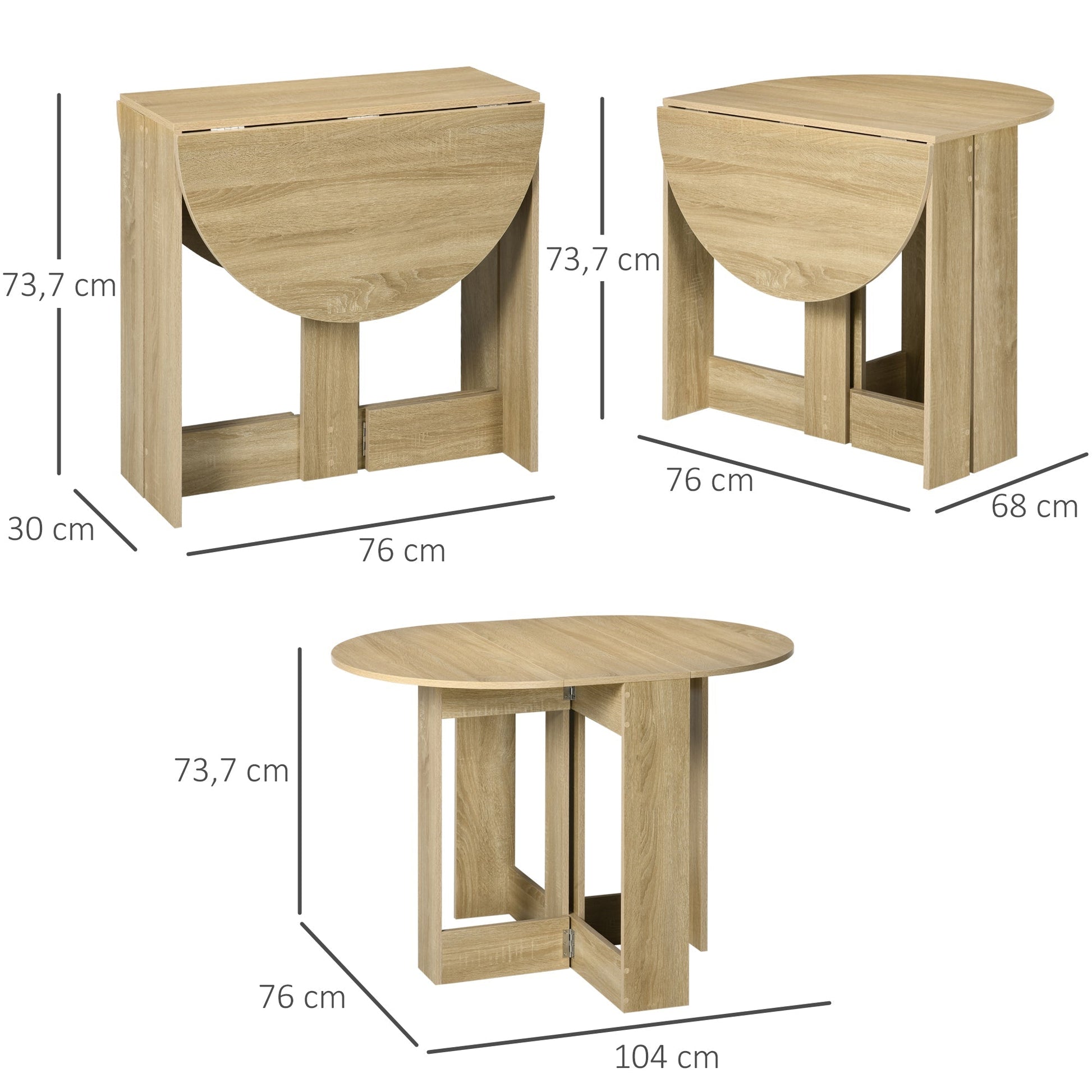 HOMCOM Mesa de Sala de Jantar Dobrável com 2 Laterais Mesa Auxiliar de Madeira para Cozinha Sala de Estar 104x76x73,7 cm Madeira - A minha loja