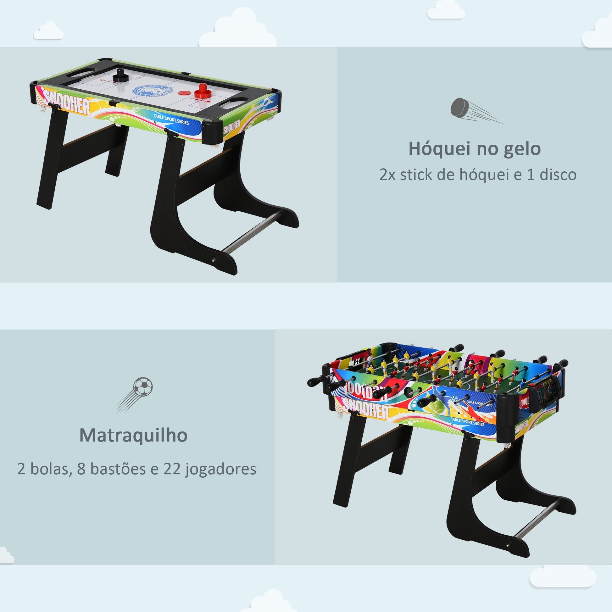 HOMCOM Mesa de vários jogos Mesa de jogos projeto 4 em 1 Futebol de mesa Hóquei Bilhar Tênis de mesa jogos para crianças e adultos Acessórios incluídos Diversão 86.5x43.5x64 cm - A minha loja