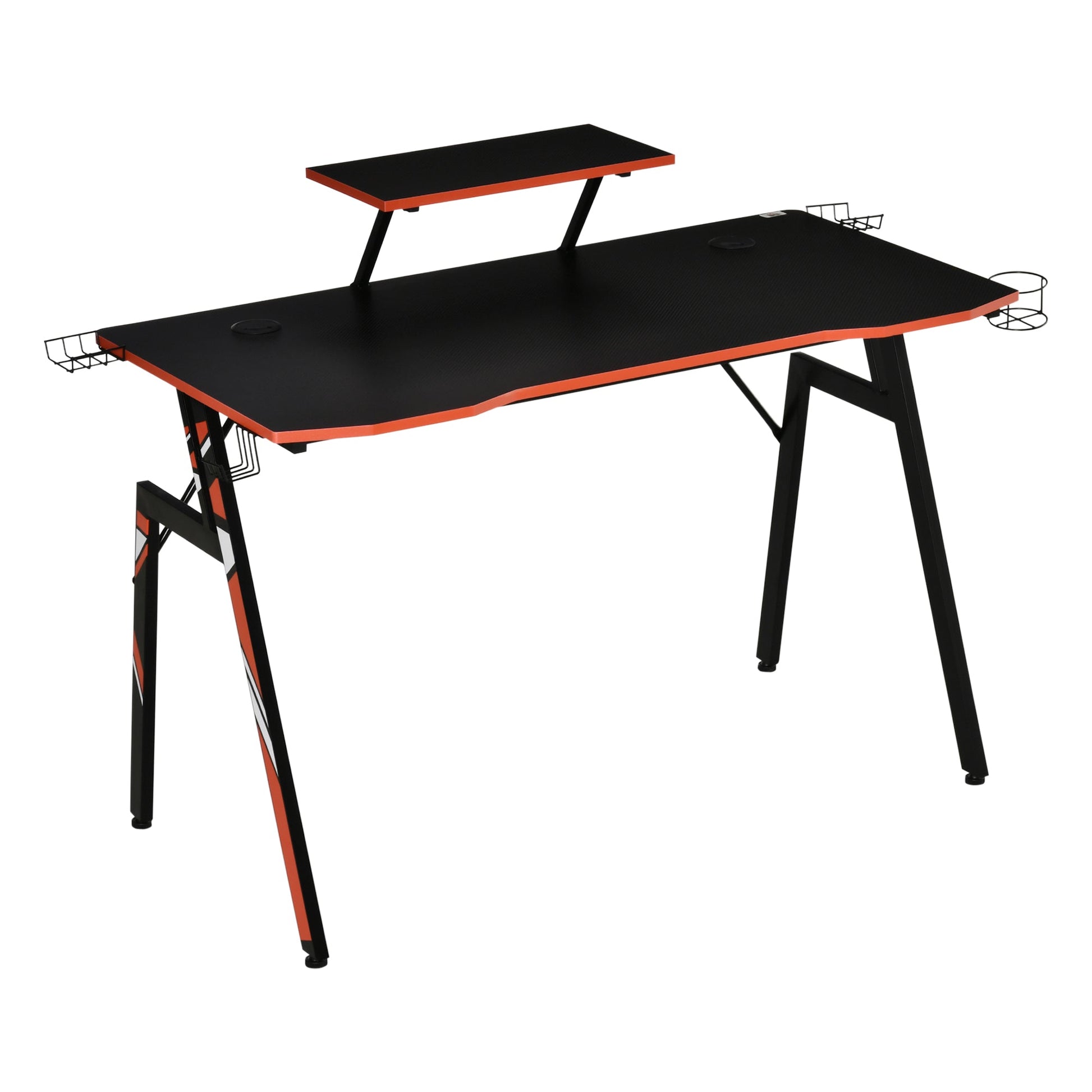 HOMCOM Mesa Gaming Ergonómica Secretária para Computador com Suporte para Monitor e Alto Falante Porta - Copos Gancho para Fones de Ouvido Fibra de Carbono 120x60x94,5 Preto - A minha loja