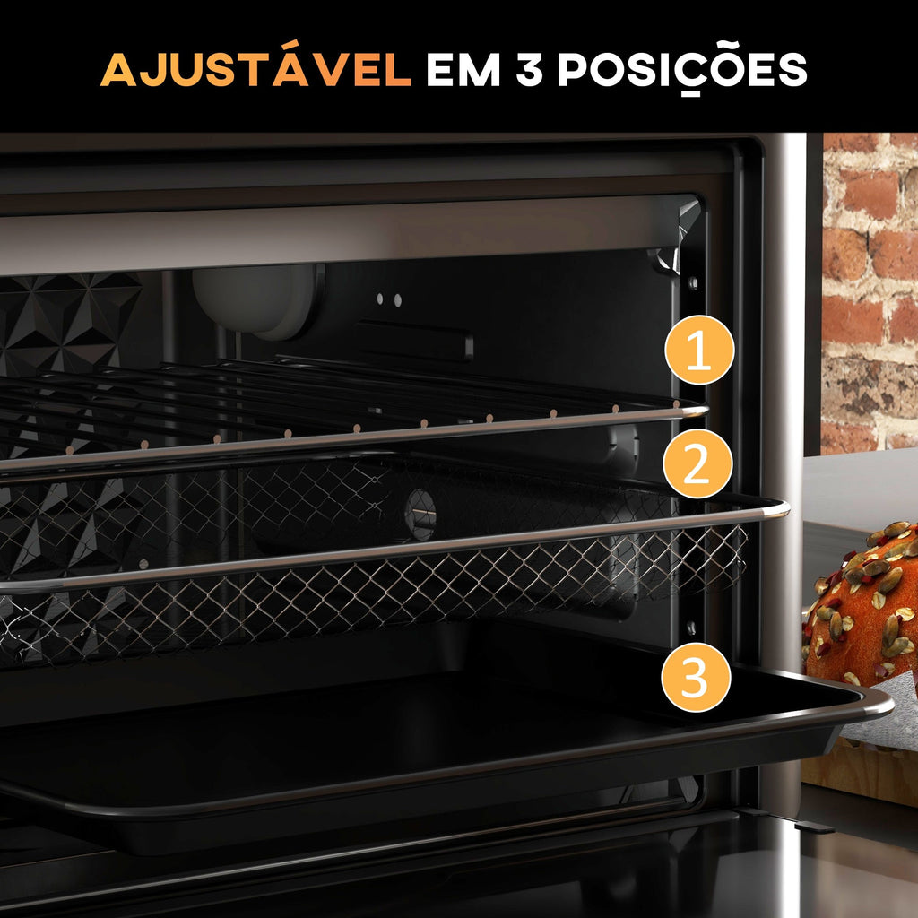 HOMCOM Mini Forno Elétrico Multifuncional Forno Elétrico de 13L 1200W Fritadeira sem Óleo com 12 Modos Temporizador e Temperatura Ajustável 33,5x32x32,5 cm Branco - A minha loja