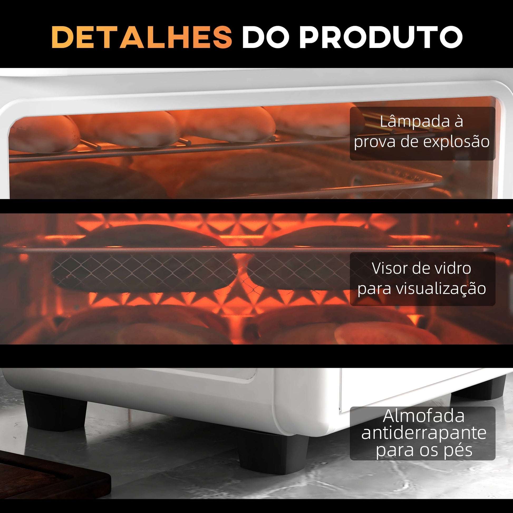 HOMCOM Mini Forno Elétrico Multifuncional Forno Elétrico de 13L 1200W Fritadeira sem Óleo com 12 Modos Temporizador e Temperatura Ajustável 33,5x32x32,5 cm Branco - A minha loja