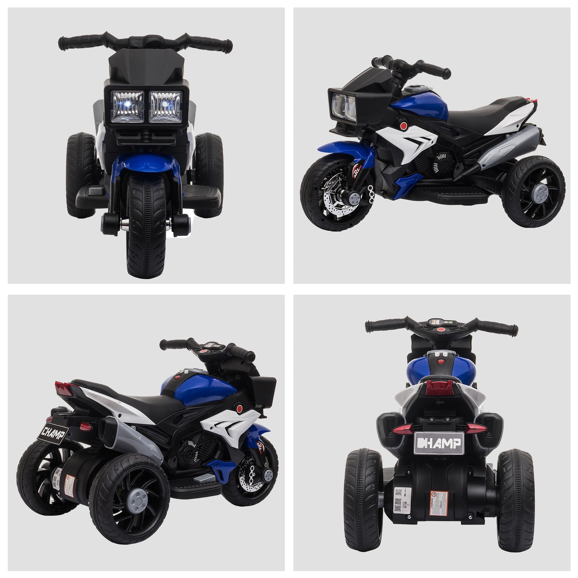 HOMCOM Motocicleta Elétrica Infantil com 3 Rodas para Crianças acima de 3 anos Triciclo com Pedal para Crianças Bateria 6V com Luzes Música Pneus Largos 86x42x52cm Azul - A minha loja