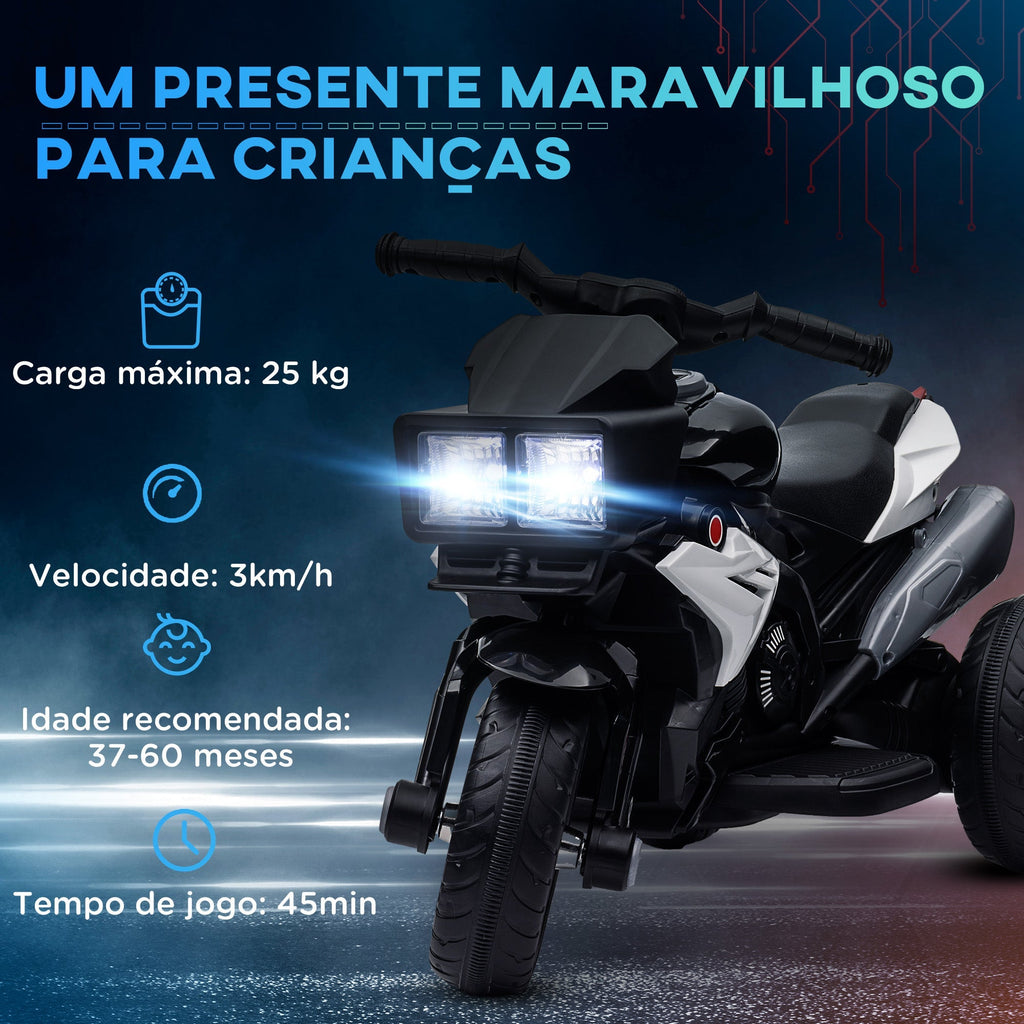 HOMCOM Motocicleta Elétrica Infantil com 3 Rodas para Crianças acima de 3 anos Triciclo com Pedal para Crianças Bateria 6V com Luzes Música Pneus Largos 86x42x52 cm Branco - A minha loja