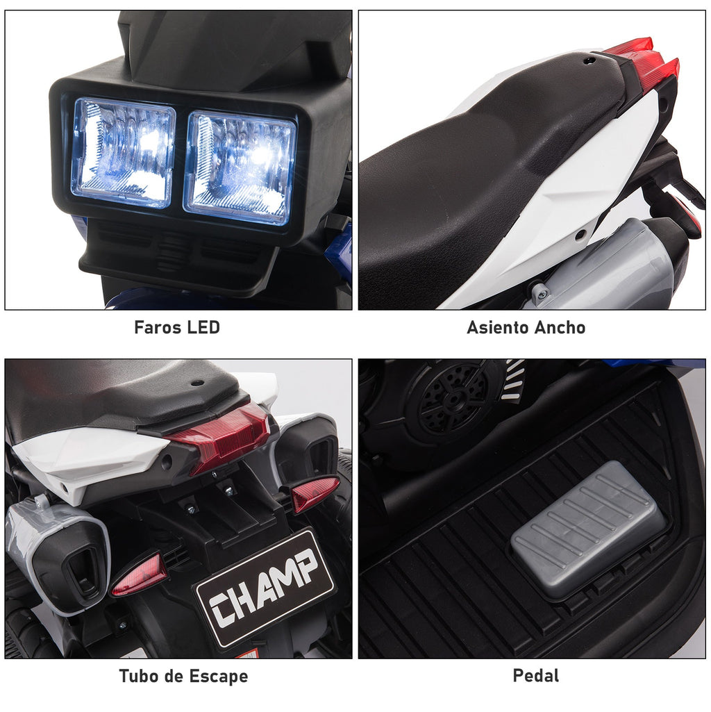 HOMCOM Motocicleta Elétrica Infantil com 3 Rodas para Crianças acima de 3 anos Triciclo com Pedal para Crianças Bateria 6V com Luzes Música Pneus Largos 86x42x52cm Azul - A minha loja