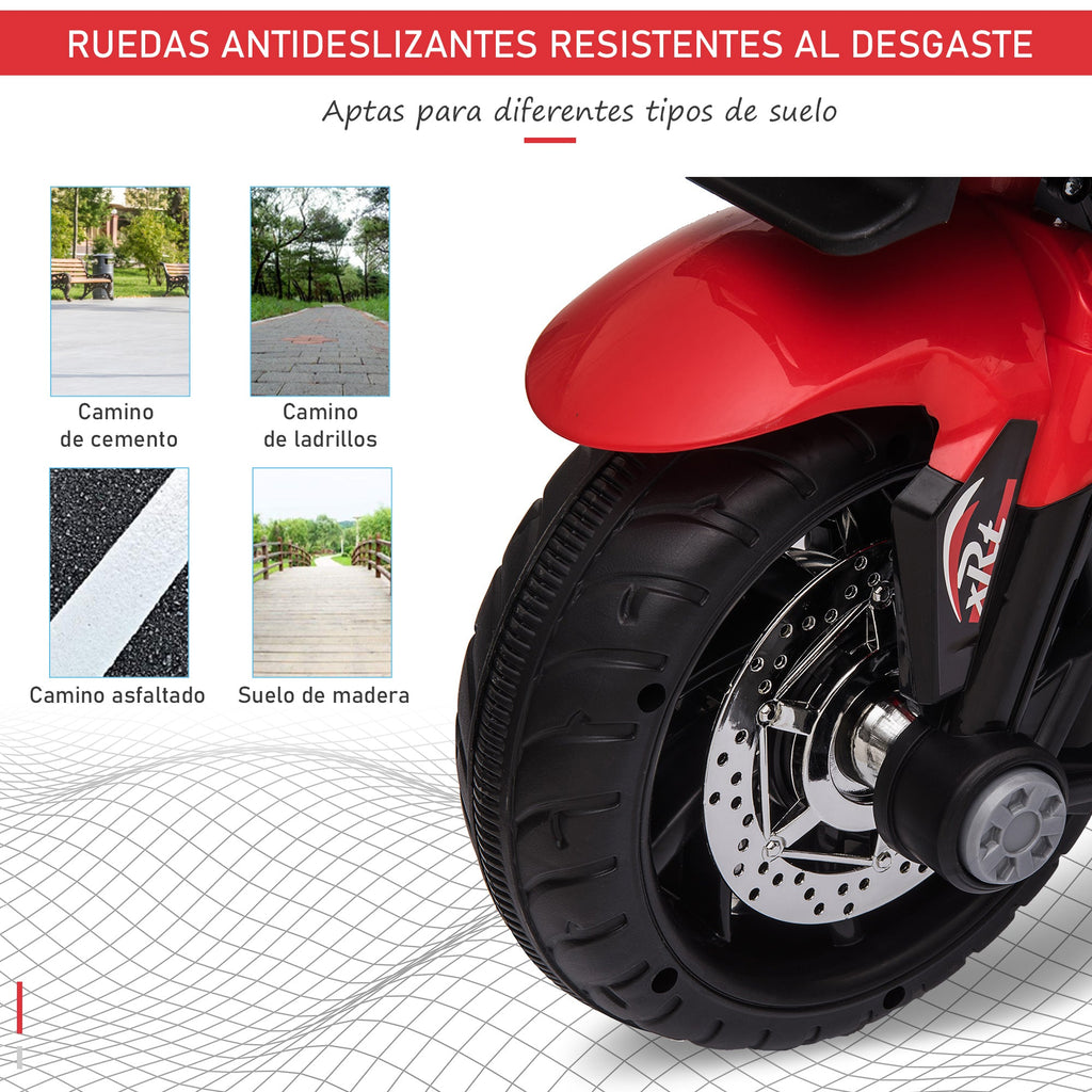 HOMCOM Motocicleta Elétrica Infantil com 3 Rodas para Crianças acima de 3 anos Triciclo com Pedal para Crianças Bateria 6V com Luzes Música Pneus Largos 86x42x52cm Vermelho - A minha loja