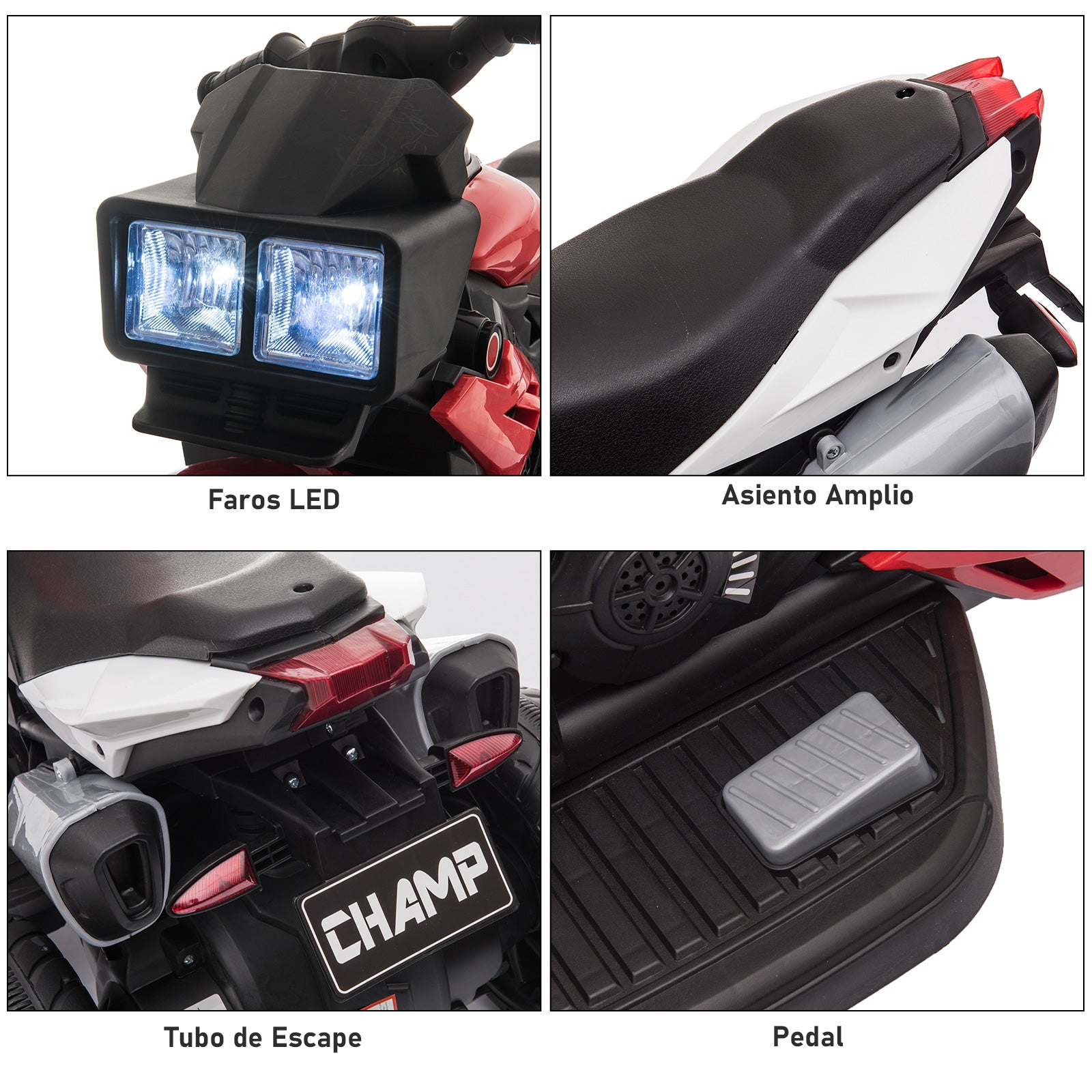 HOMCOM Motocicleta Elétrica Infantil com 3 Rodas para Crianças acima de 3 anos Triciclo com Pedal para Crianças Bateria 6V com Luzes Música Pneus Largos 86x42x52cm Vermelho - A minha loja