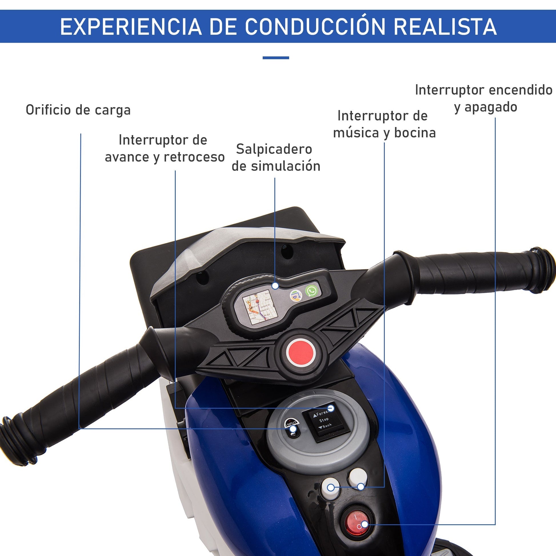 HOMCOM Motocicleta Elétrica Infantil com 3 Rodas para Crianças acima de 3 anos Triciclo com Pedal para Crianças Bateria 6V com Luzes Música Pneus Largos 86x42x52cm Azul - A minha loja