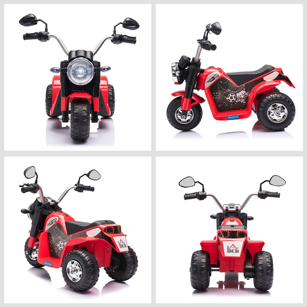 HOMCOM Motocicleta Elétrica Infantil com 3 Rodas Triciclo a Bateria 6V para Crianças de 18 - 36 Meses com Farol Buzina 72x57x56cm Vermelho - A minha loja