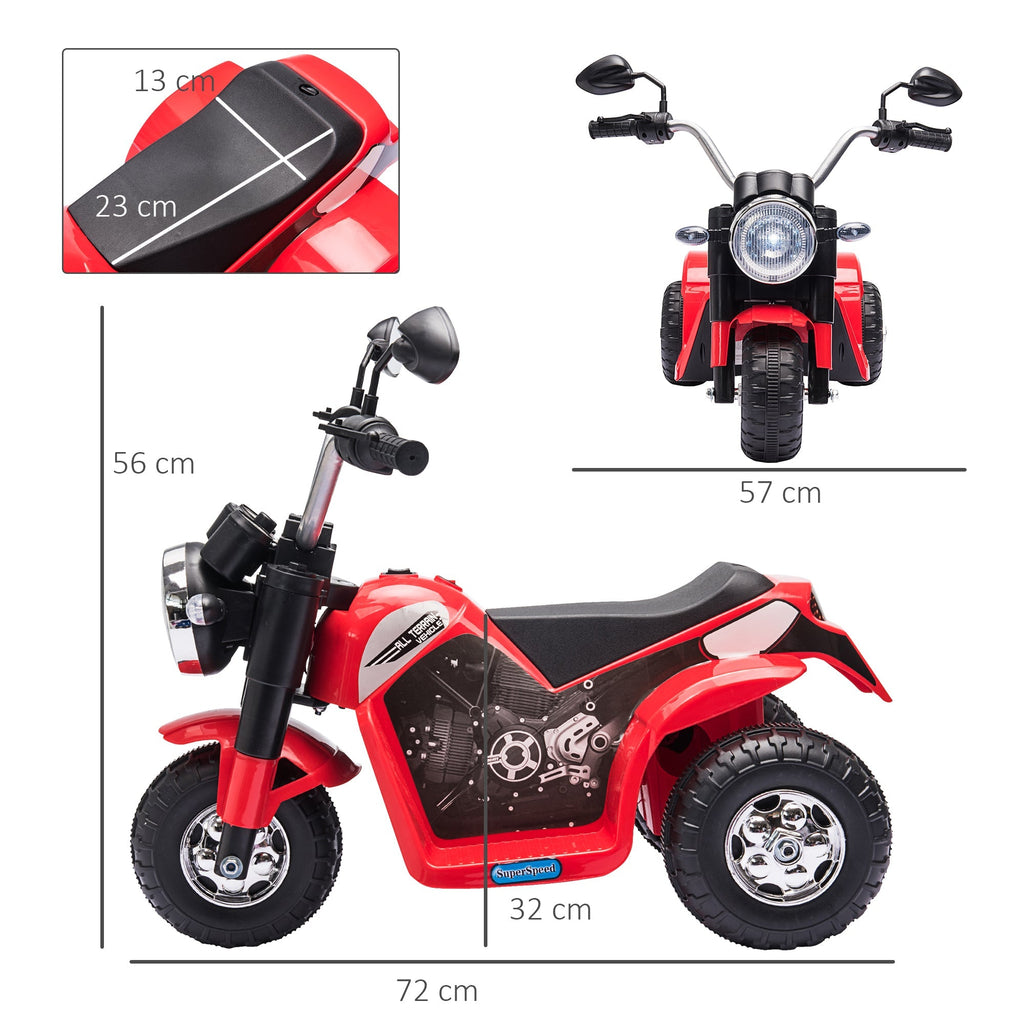 HOMCOM Motocicleta Elétrica Infantil com 3 Rodas Triciclo a Bateria 6V para Crianças de 18 - 36 Meses com Farol Buzina 72x57x56cm Vermelho - A minha loja