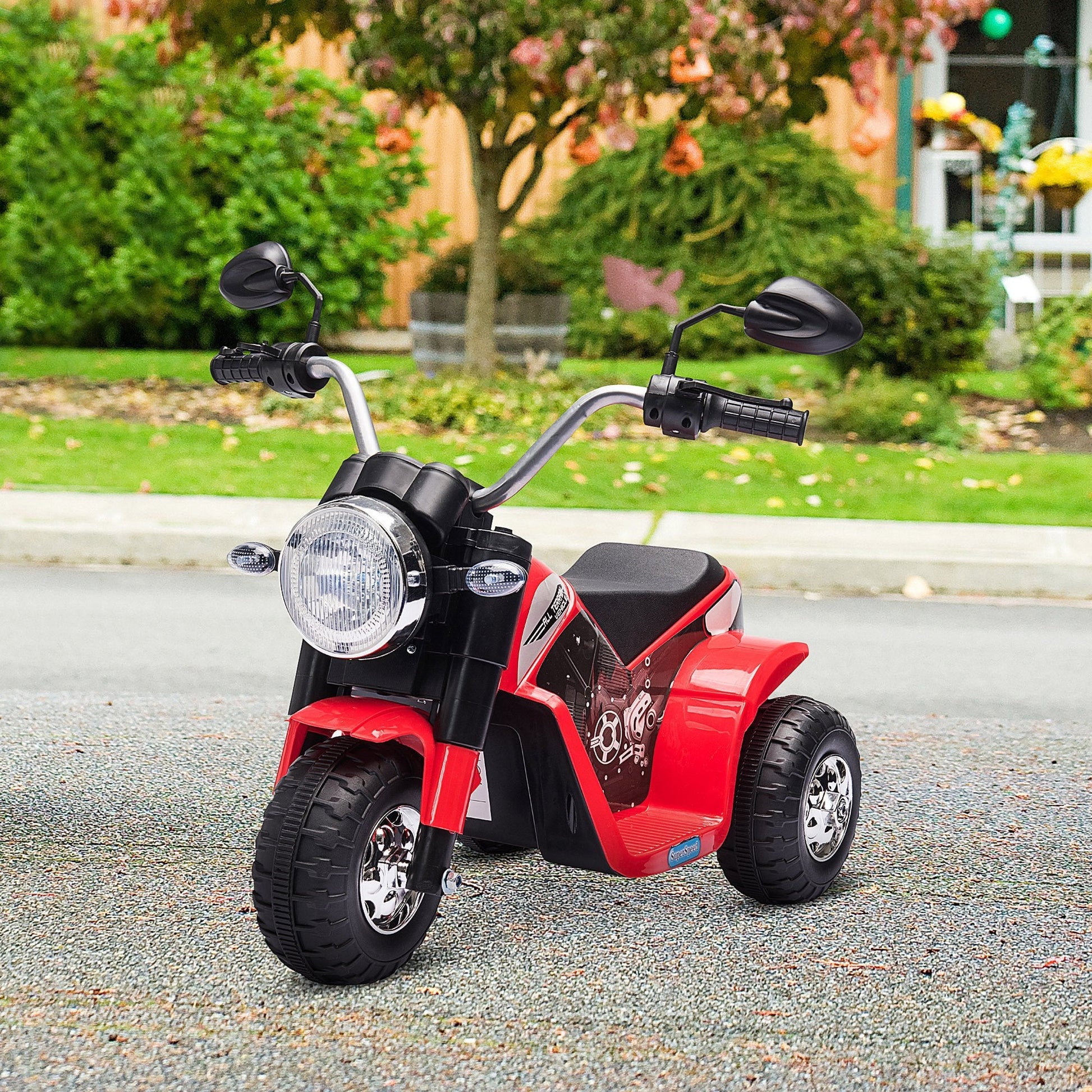 HOMCOM Motocicleta Elétrica Infantil com 3 Rodas Triciclo a Bateria 6V para Crianças de 18 - 36 Meses com Farol Buzina 72x57x56cm Vermelho - A minha loja