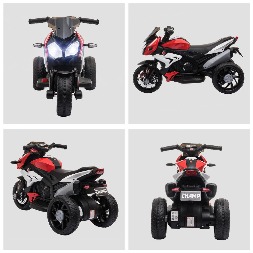 HOMCOM Motocicleta Elétrica Infantil com 3 Rodas Triciclo para Crianças acima de 3 anos com Bateria 6V Recarregável Funções de Música Buzina Faróis 86x42x52cm Preto e Vermelho - A minha loja