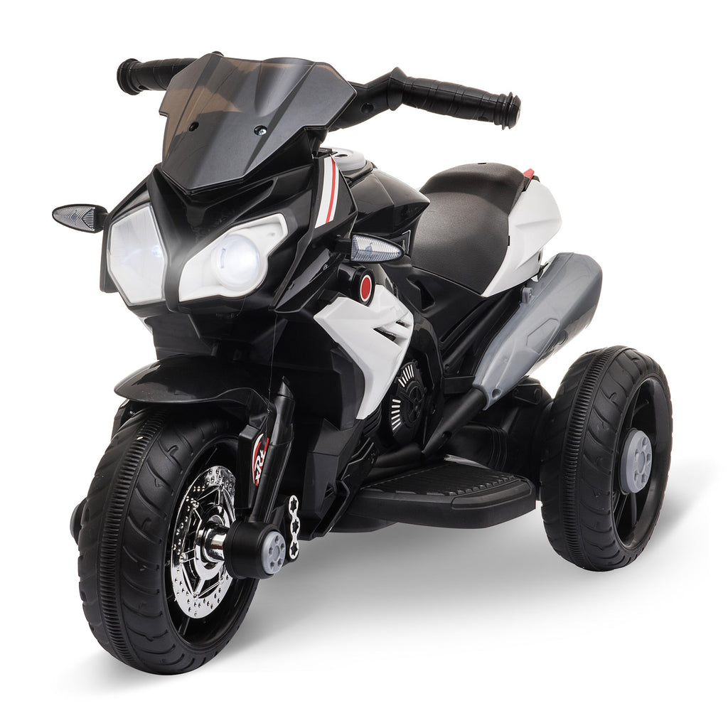HOMCOM Motocicleta Elétrica Infantil com 3 Rodas Triciclo para Crianças acima de 3 anos com Bateria 6V Recarregável Funções de Música Buzina Faróis 86x42x52cm Preto e Branco - A minha loja