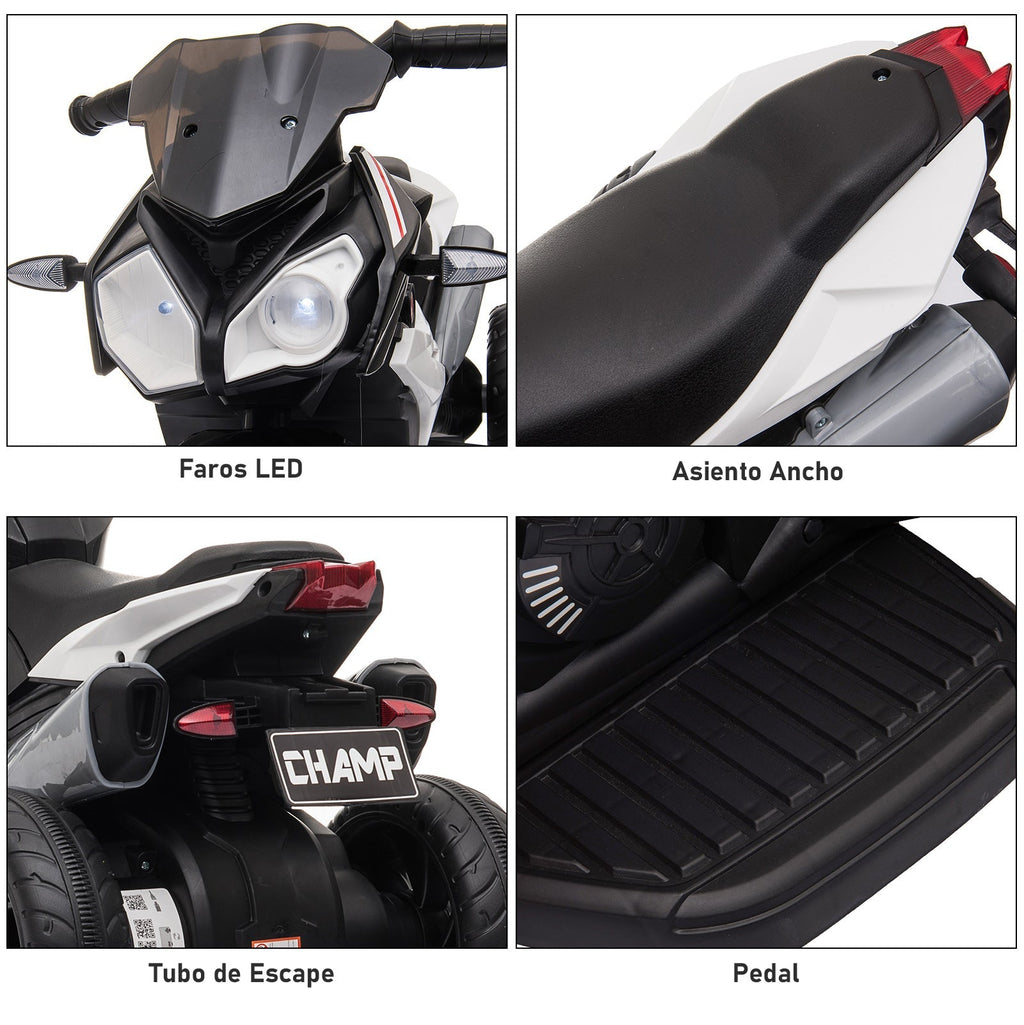 HOMCOM Motocicleta Elétrica Infantil com 3 Rodas Triciclo para Crianças acima de 3 anos com Bateria 6V Recarregável Funções de Música Buzina Faróis 86x42x52cm Preto e Branco - A minha loja