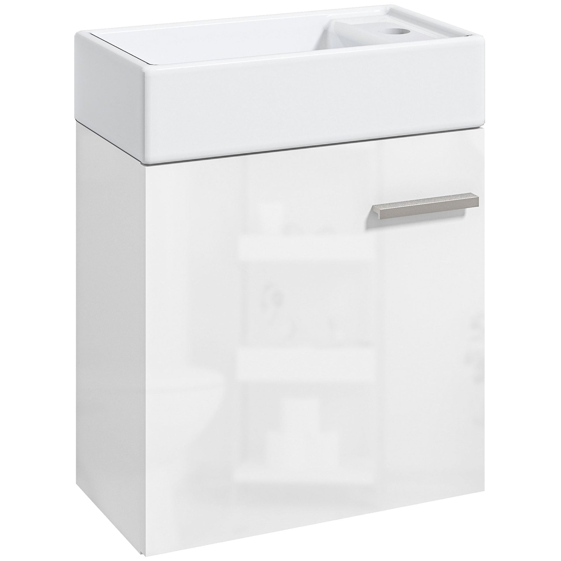 HOMCOM Móvel de Casa de Banho com Lavatório Móvel de Casa de Banho com Porta com Fechamento Suave e Armário Móvel com Lavatório Moderno 40x23x50 Branco Brilhante - A minha loja