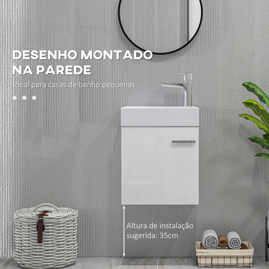 HOMCOM Móvel de Casa de Banho com Lavatório Móvel de Casa de Banho com Porta com Fechamento Suave e Armário Móvel com Lavatório Moderno 40x23x50 Branco Brilhante - A minha loja