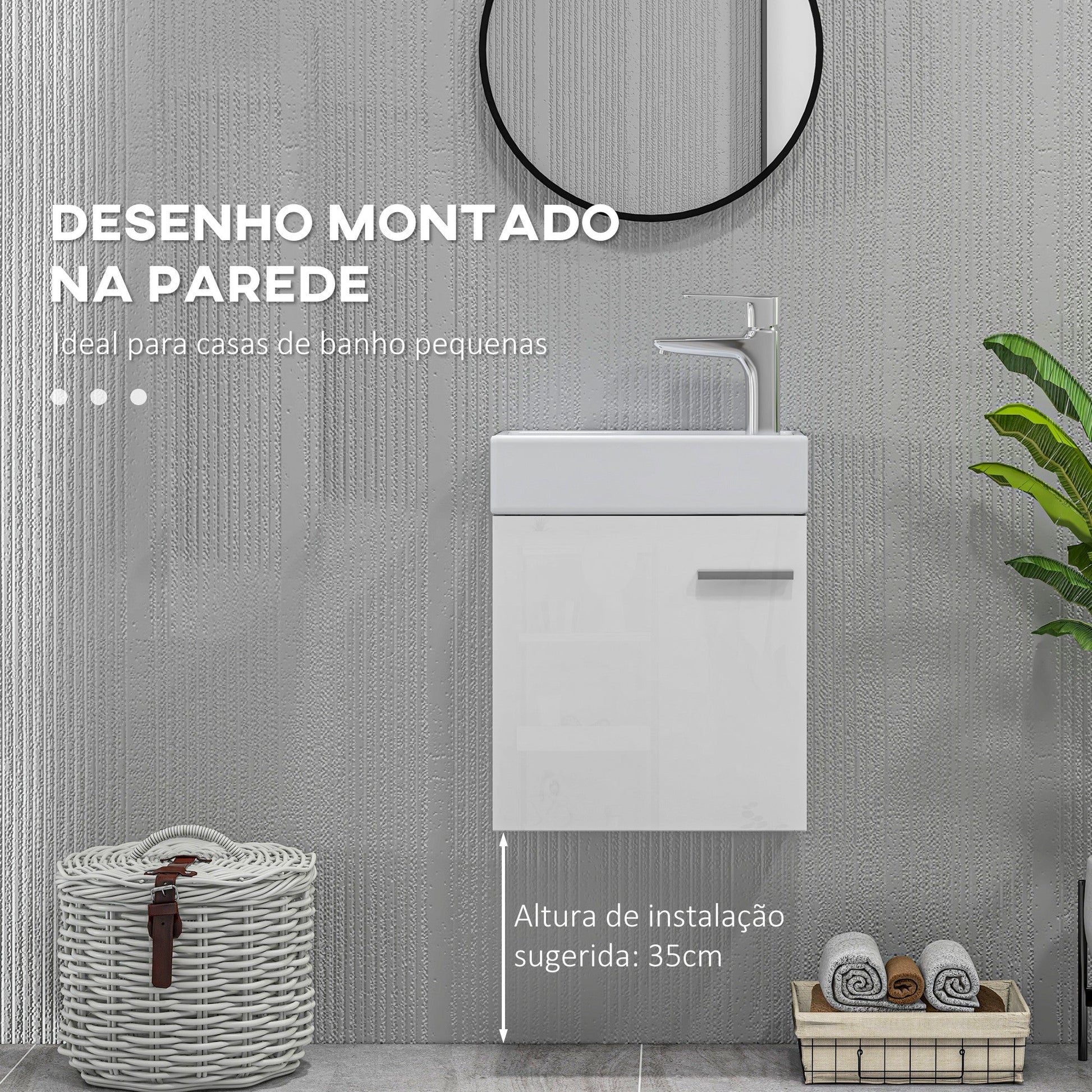 HOMCOM Móvel de Casa de Banho com Lavatório Móvel de Casa de Banho com Porta com Fechamento Suave e Armário Móvel com Lavatório Moderno 40x23x50 Branco Brilhante - A minha loja