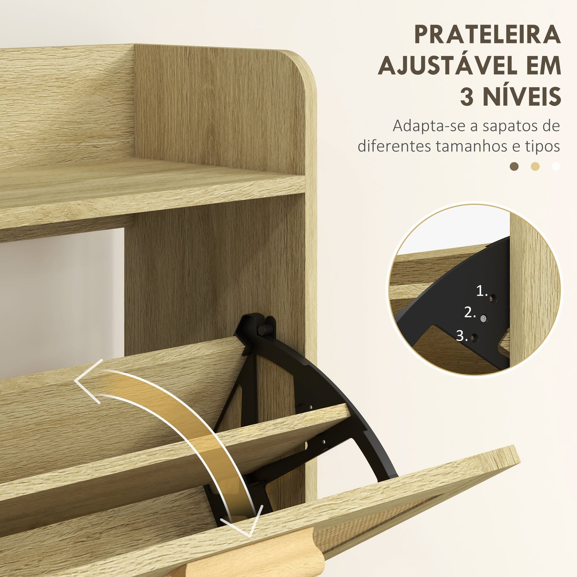 HOMCOM Móvel Sapateira de Entrada Armário de Sapatos Boêmio com 2 Gavetas Basculantes e 1 Prateleira Aberta para 18 Pares de Sapatos para Corredor Entrada 80x24,5x110 cm Carvalho - A minha loja