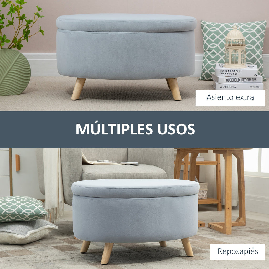 HOMCOM Otomano Puff Estofado em Veludo Acolchoado Banco de Armazenamento com Tampa Removível e Pés de Madeira para Dormitórios Sala de Estar Corredor 71x51,5x42 Cinza - A minha loja