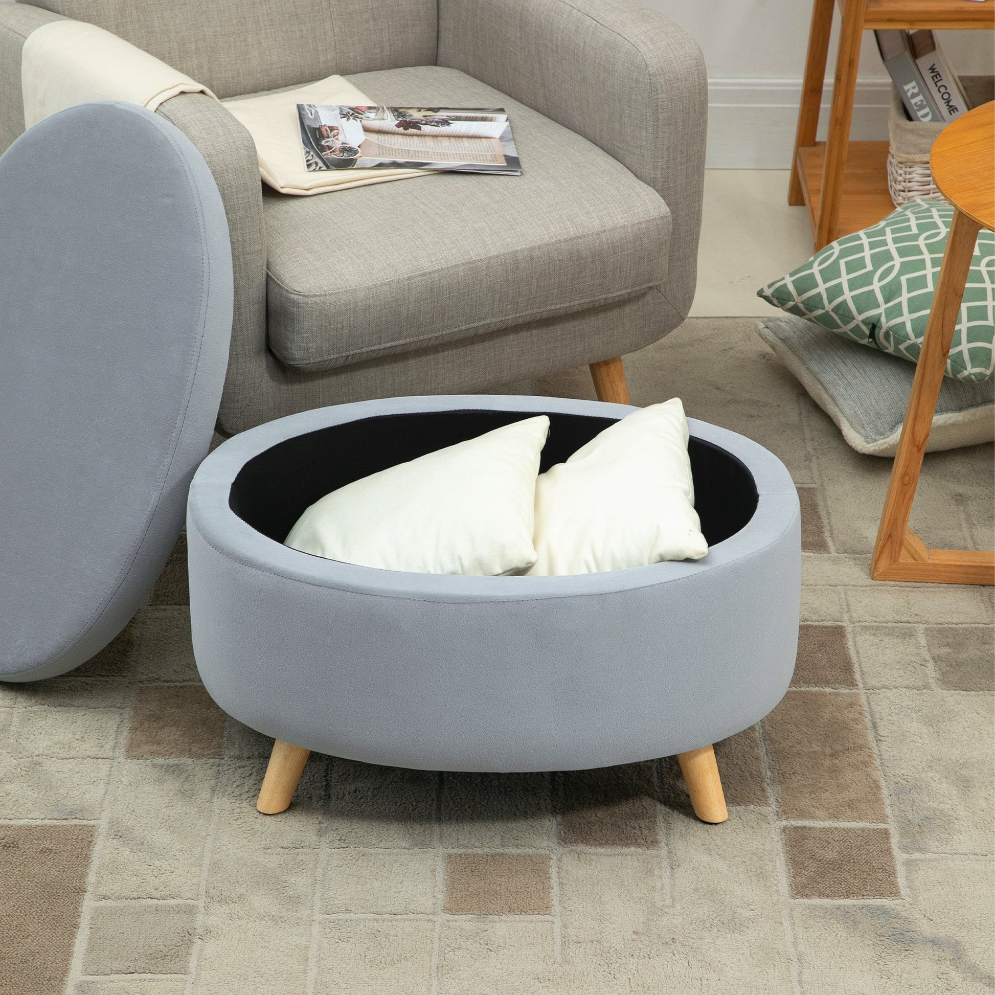 HOMCOM Otomano Puff Estofado em Veludo Acolchoado Banco de Armazenamento com Tampa Removível e Pés de Madeira para Dormitórios Sala de Estar Corredor 71x51,5x42 Cinza - A minha loja