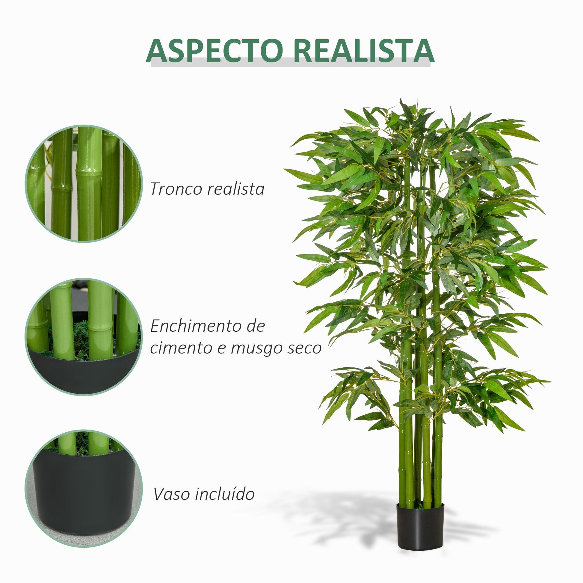HOMCOM Planta Artificial 160 cm Bambu Artificial com 975 Folhas e Vaso Planta Artificial Decorativa para Interior e Exterior Casa Sala de Estar Escritório Verde - A minha loja