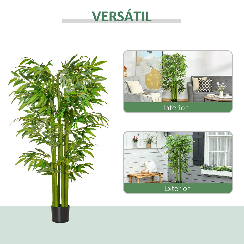 HOMCOM Planta Artificial 160 cm Bambu Artificial com 975 Folhas e Vaso Planta Artificial Decorativa para Interior e Exterior Casa Sala de Estar Escritório Verde - A minha loja