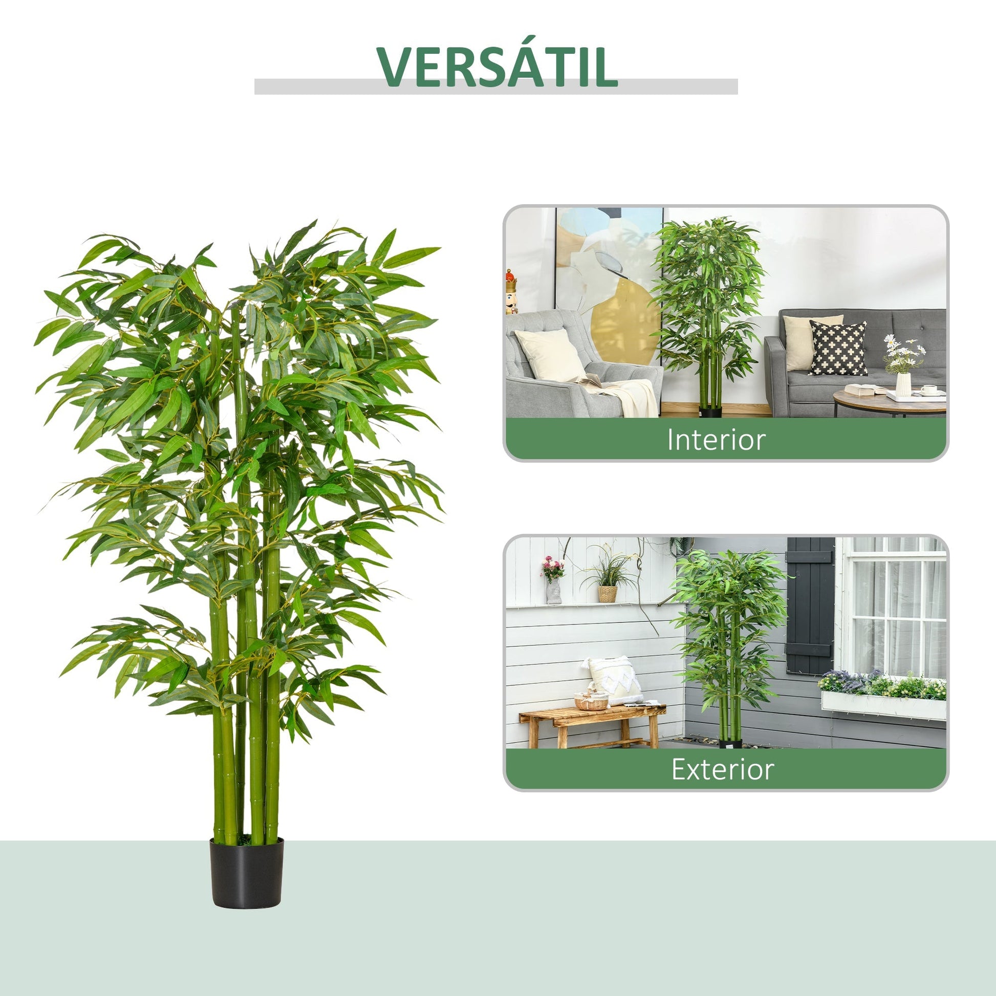 HOMCOM Planta Artificial 160 cm Bambu Artificial com 975 Folhas e Vaso Planta Artificial Decorativa para Interior e Exterior Casa Sala de Estar Escritório Verde - A minha loja