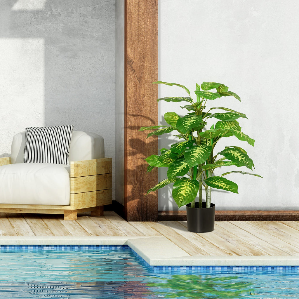 HOMCOM Planta Artificial Aglaonema Planta Sintética de 95cm com 42 Folhas e Vaso de Cimento Decoração para Casa Escritório e Exterior Verde - A minha loja