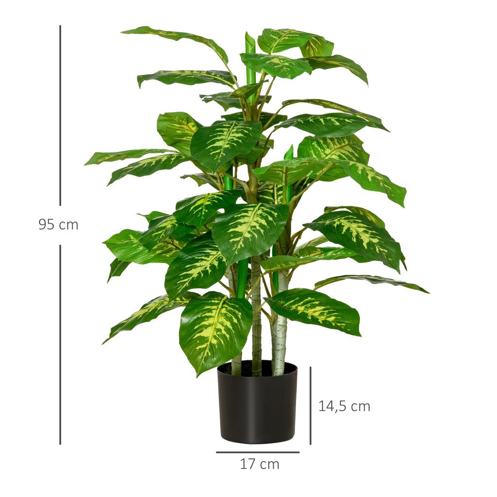 HOMCOM Planta Artificial Aglaonema Planta Sintética de 95cm com 42 Folhas e Vaso de Cimento Decoração para Casa Escritório e Exterior Verde - A minha loja