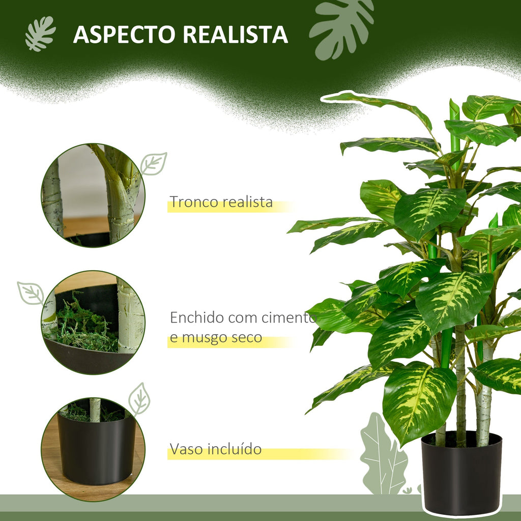 HOMCOM Planta Artificial Aglaonema Planta Sintética de 95cm com 42 Folhas e Vaso de Cimento Decoração para Casa Escritório e Exterior Verde - A minha loja