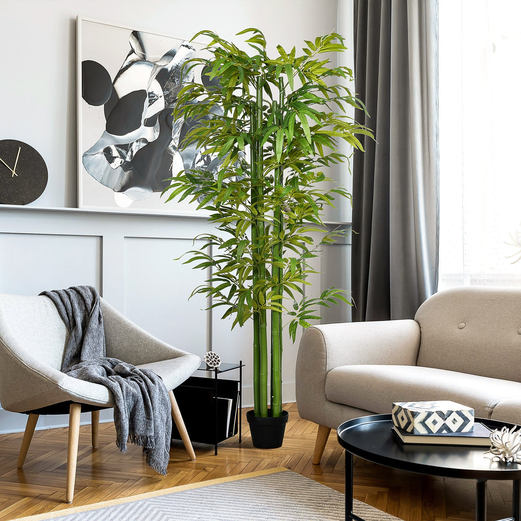 HOMCOM Planta Artificial Bambu em Vaso 180cm Bambu Artificial para Interiores e Exteriores Decoração de Sala de Estar Escritório Ø17x180 cm Verde - A minha loja