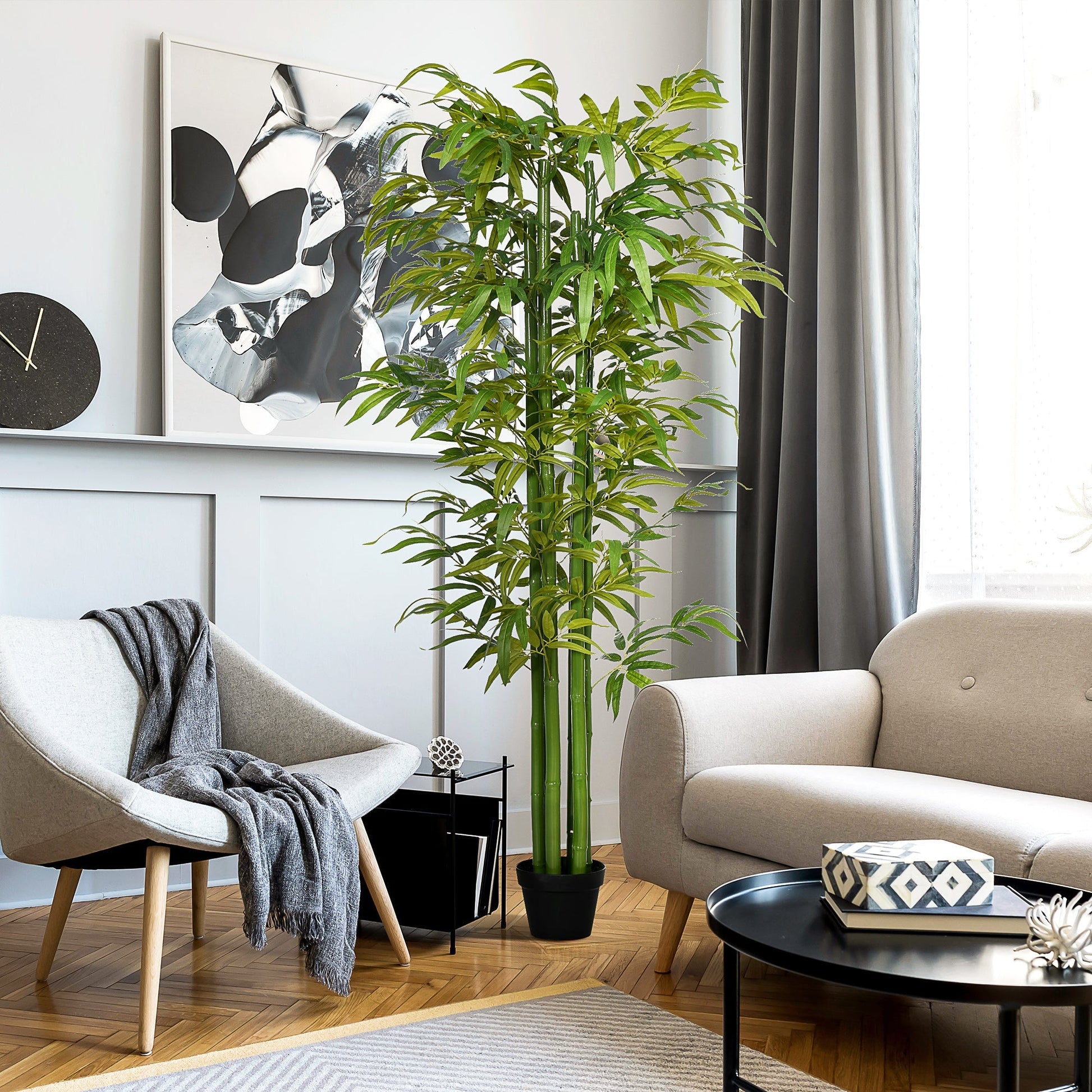 HOMCOM Planta Artificial Bambu em Vaso 180cm Bambu Artificial para Interiores e Exteriores Decoração de Sala de Estar Escritório Ø17x180 cm Verde - A minha loja