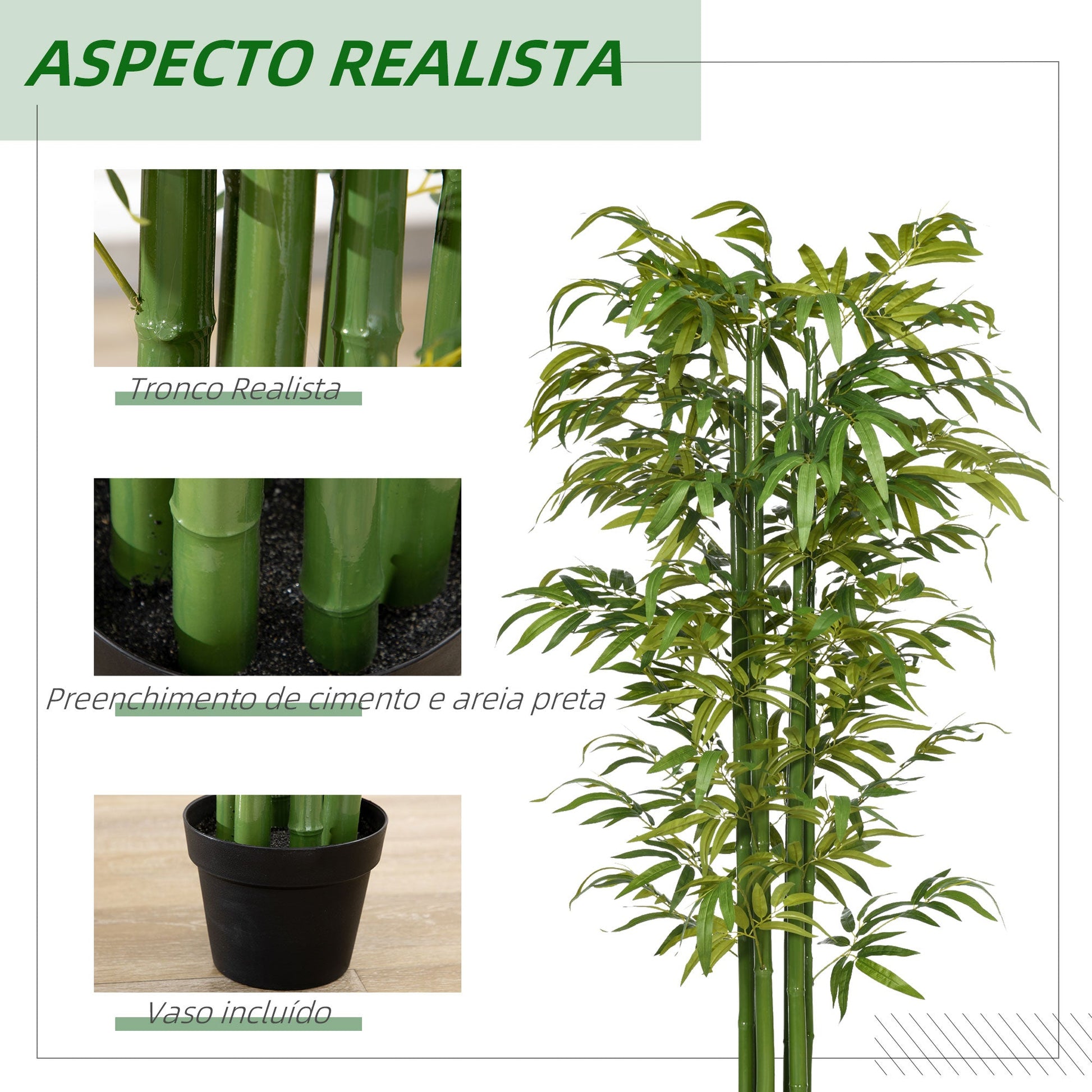 HOMCOM Planta Artificial Bambu em Vaso 180cm Bambu Artificial para Interiores e Exteriores Decoração de Sala de Estar Escritório Ø17x180 cm Verde - A minha loja