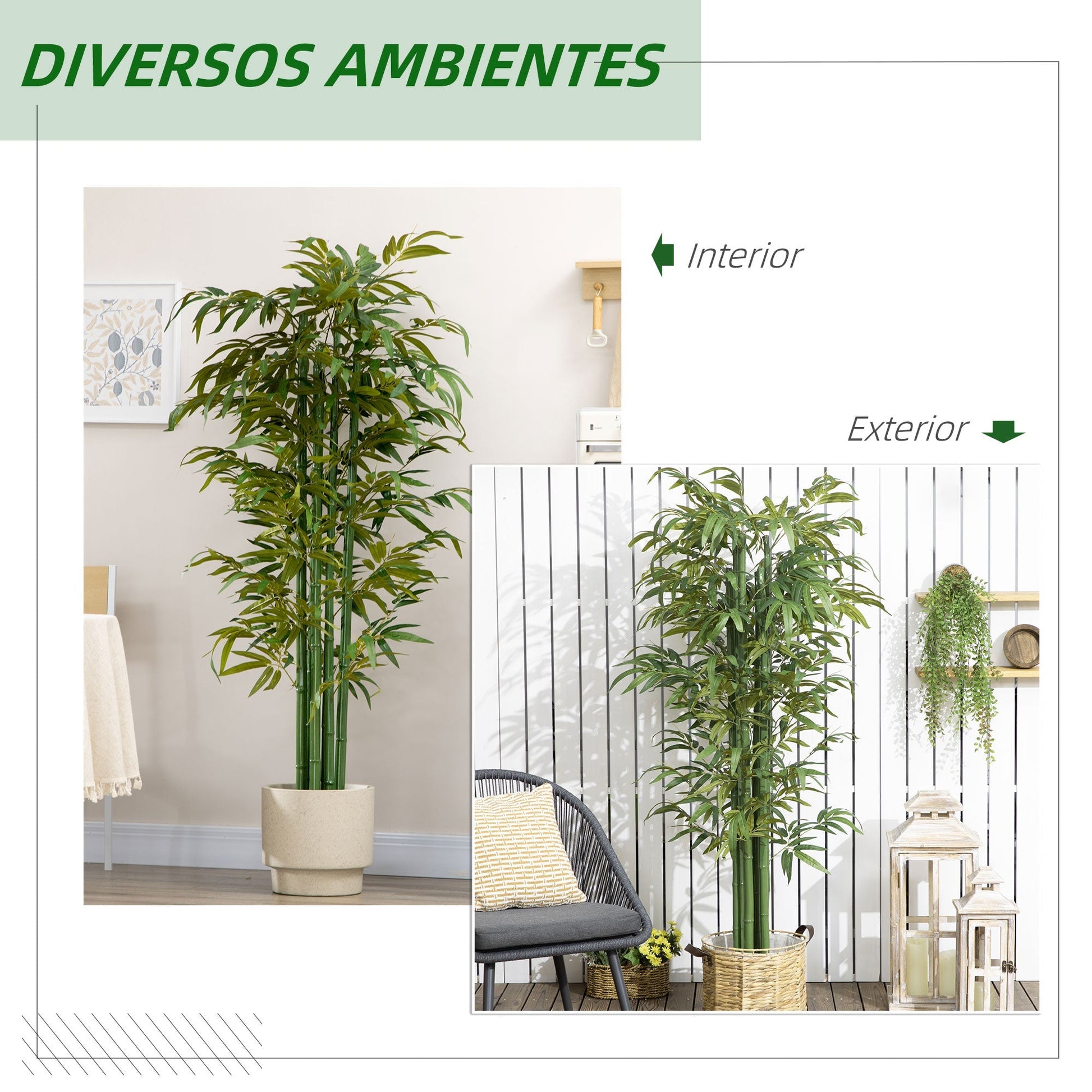 HOMCOM Planta Artificial Bambu em Vaso 180cm Bambu Artificial para Interiores e Exteriores Decoração de Sala de Estar Escritório Ø17x180 cm Verde - A minha loja