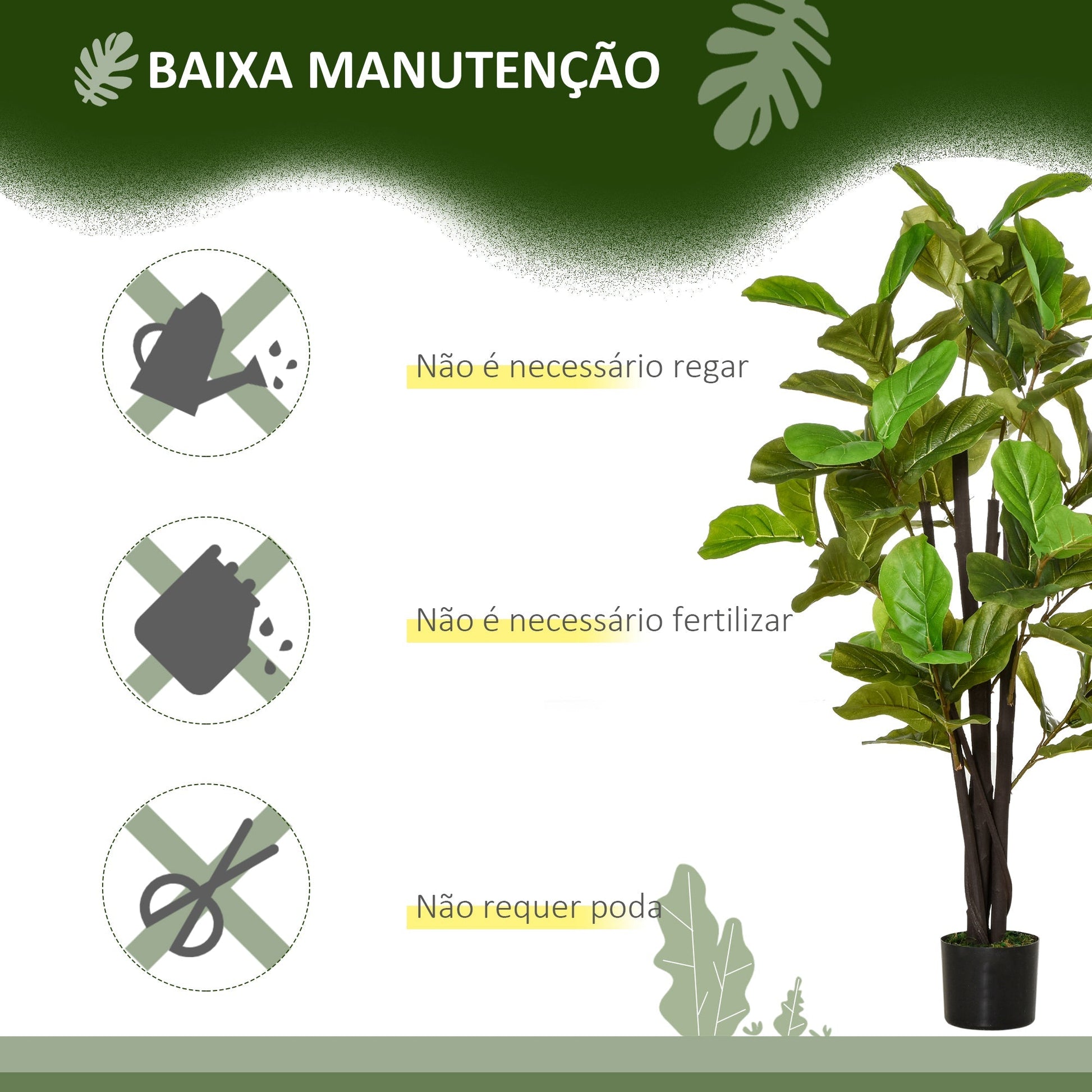 HOMCOM Planta Artificial Ficus 130 cm com 78 Folhas e Vaso de Planta Artificial Decorativa para Interior e Exterior Casa Sala de Estar Escritório Verde - A minha loja
