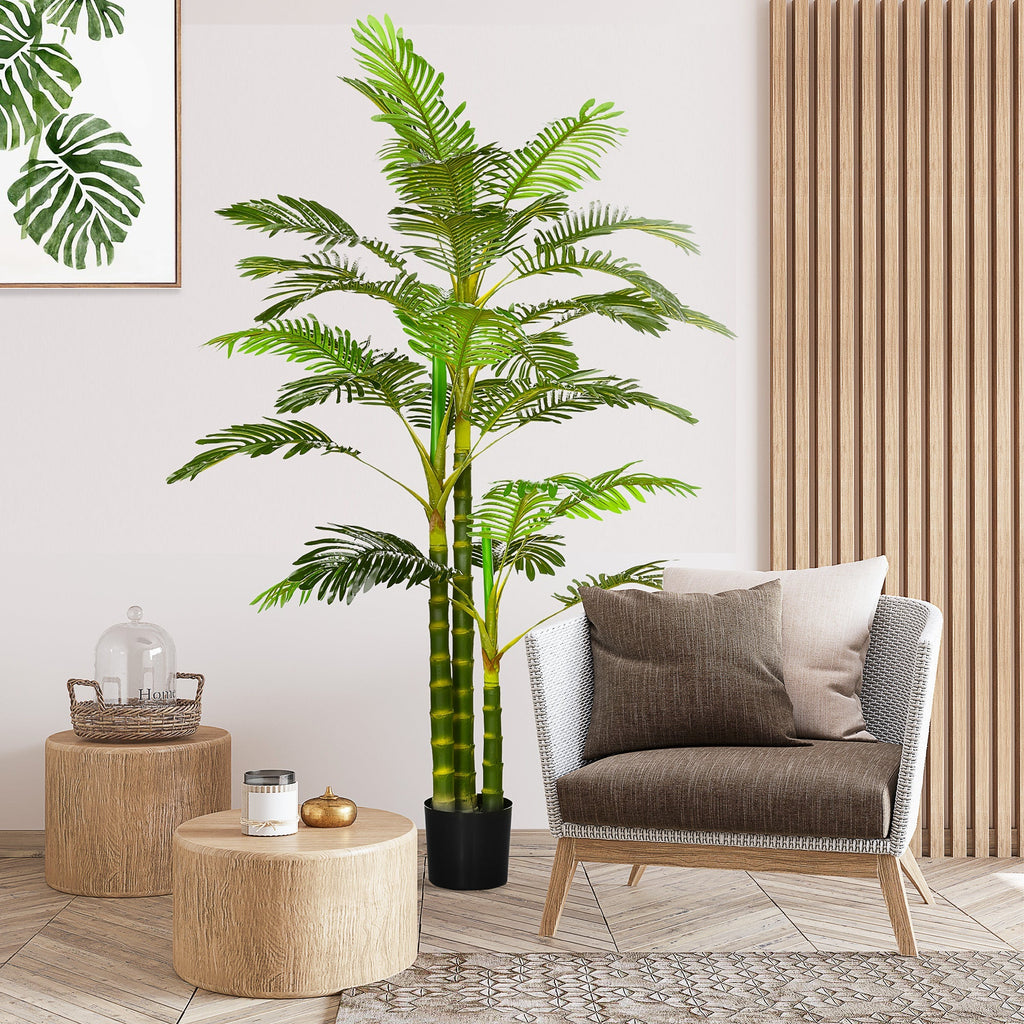 HOMCOM Planta Artificial Palmeira Areca Grande 190 cm com Vaso e 30 Folhas Decoração para Interior e Exterior Sala de Estar Escritório Ø19,5x190 cm Verde - A minha loja