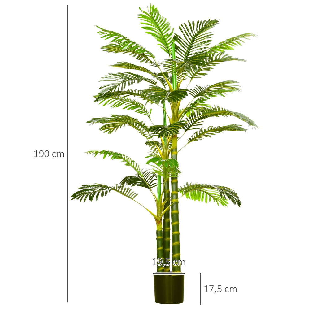 HOMCOM Planta Artificial Palmeira Areca Grande 190 cm com Vaso e 30 Folhas Decoração para Interior e Exterior Sala de Estar Escritório Ø19,5x190 cm Verde - A minha loja