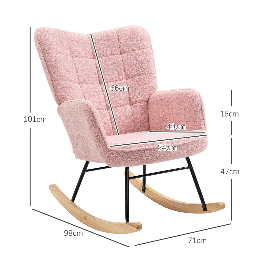 HOMCOM Poltrona Baloiço em Borrego Poltrona de Sala de Estar Oscilação de 40° com Pés de Madeira de Faia e Estrutura de Aço para Dormitório Carga Máxima 120 kg 71x92x101 cm Rosa - A minha loja