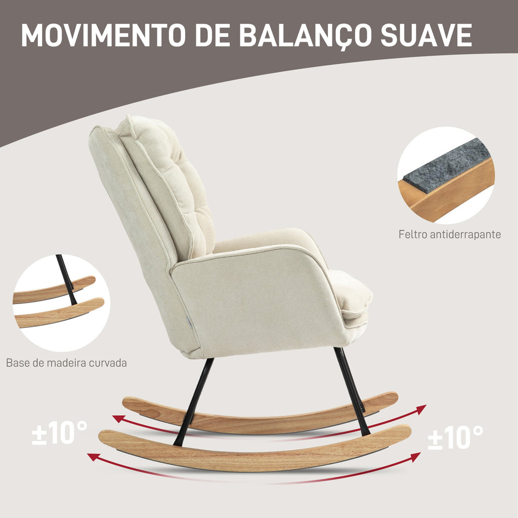 HOMCOM Poltrona Baloiço Estofada em Chenilla Cadeira Baloiço com Pés de Madeira de Faia e Apoio para os Braços para Lactância Carga 120 kg para Dormitório Sala de Estar 71x98,5x97 cm Bege - A minha loja