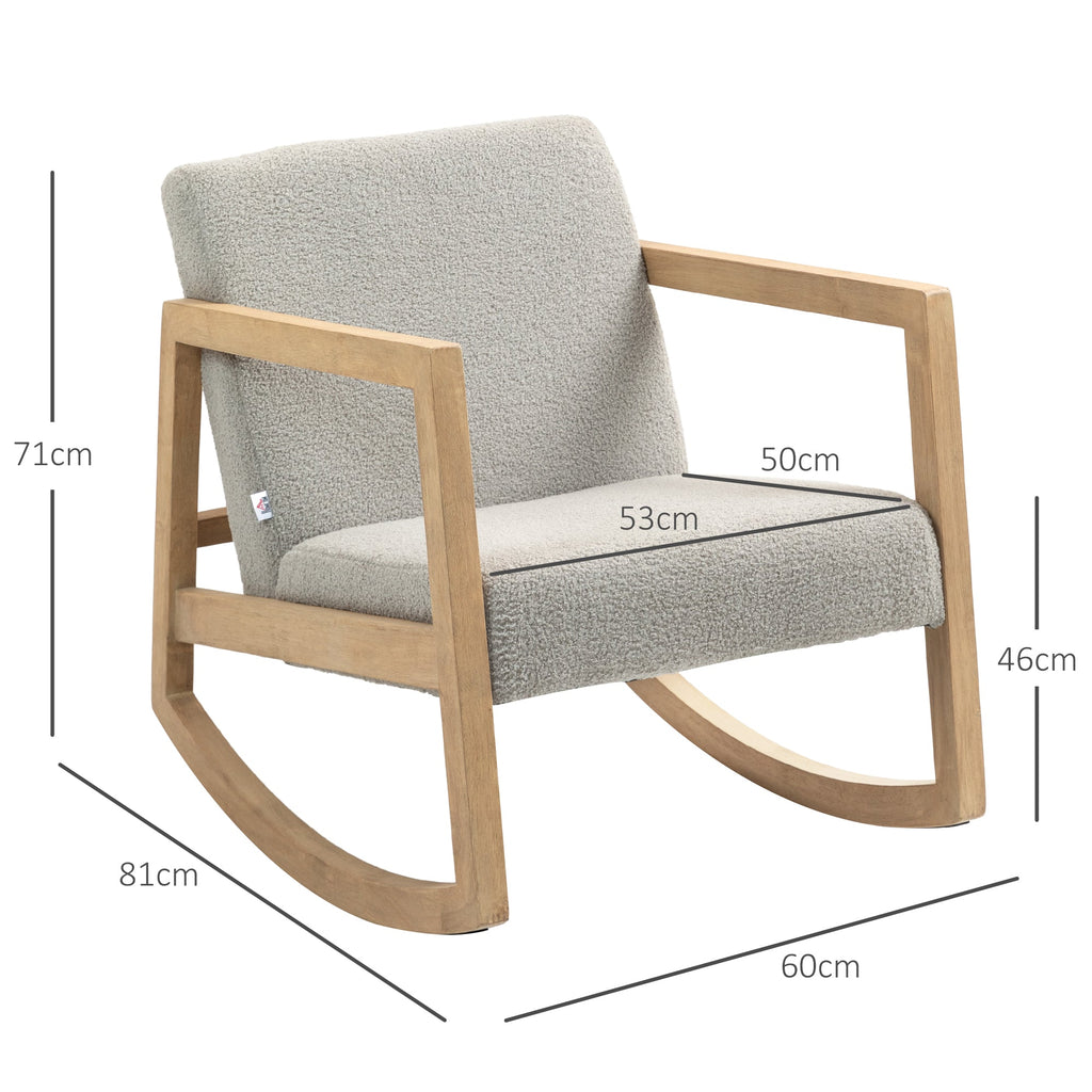 HOMCOM Poltrona Baloiço Estofada em Tecido em Borrego Poltrona Baloiço com Assento Acolchoado Apoio para os Braços e Pés de Madeira de Borracha para Sala de Estar Dormitório 60x81x71 cm Cinza - A minha loja