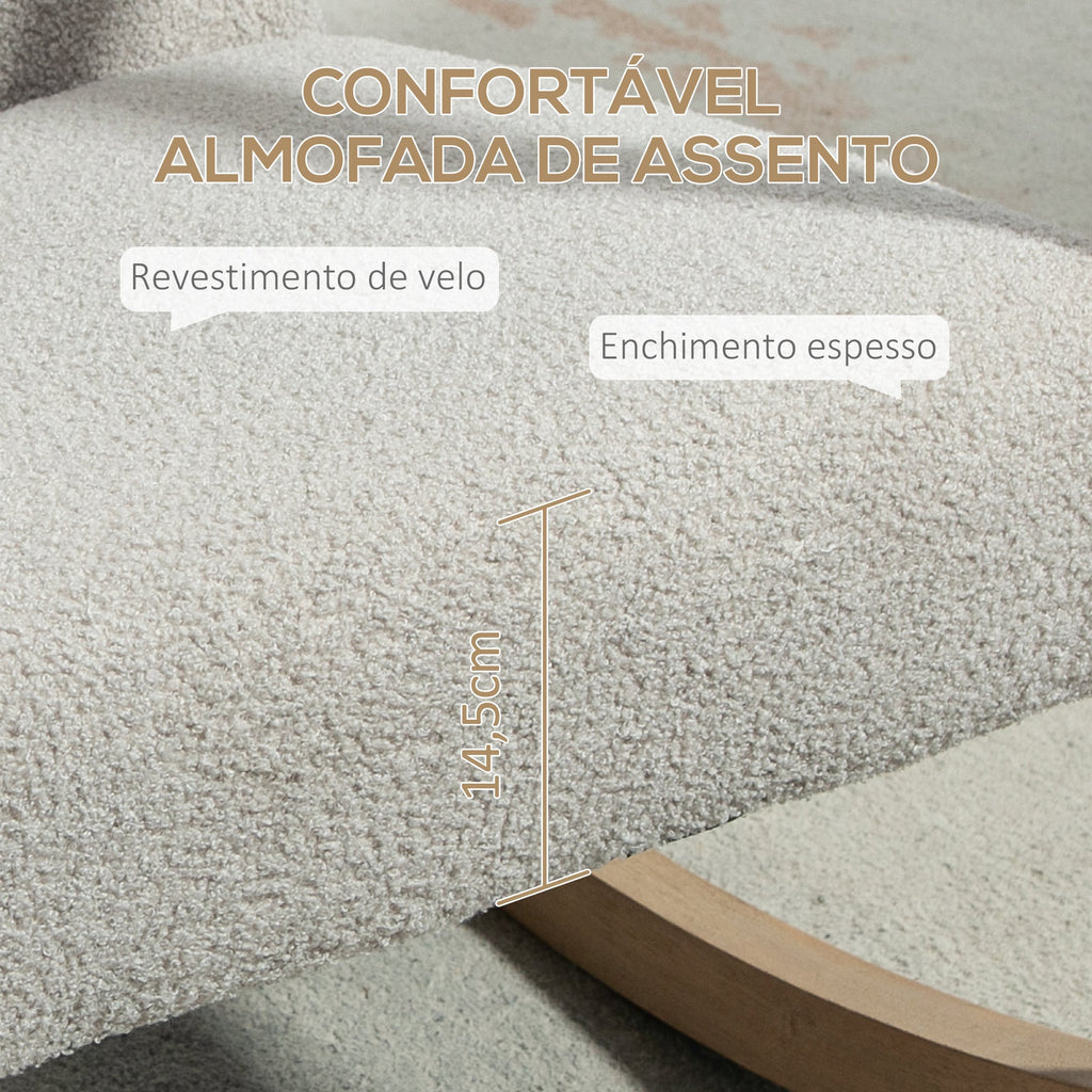 HOMCOM Poltrona Baloiço Estofada em Tecido em Borrego Poltrona Baloiço com Assento Acolchoado Apoio para os Braços e Pés de Madeira de Borracha para Sala de Estar Dormitório 60x81x71 cm Cinza - A minha loja