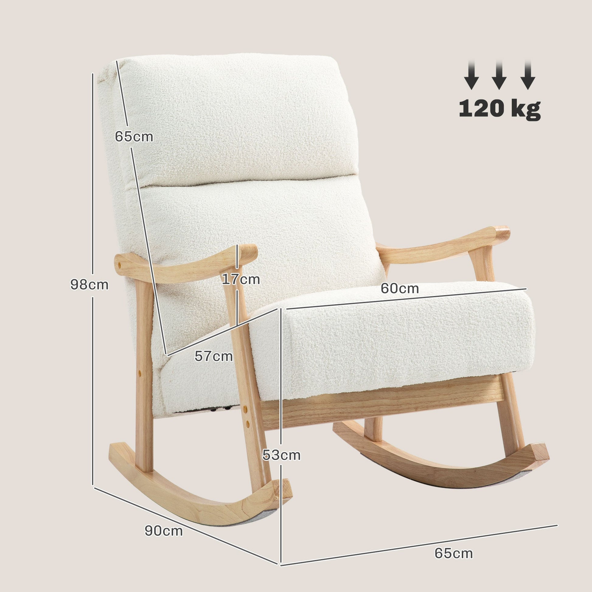 HOMCOM Poltrona Baloiço Moderna Poltrona Baloiço com Pés e Apoio para os Braços de Madeira de Faia Encosto Alto Poltrona de Amamentação Carga 120 kg para Dormitório Sala de Estar 65x90x98 cm Creme - A minha loja