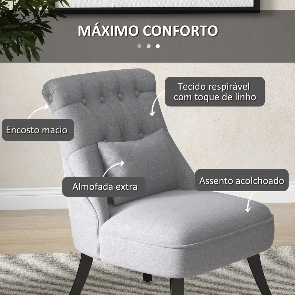 HOMCOM Poltrona de Dormitório Moderna Poltrona de Sala de Estar Estofado em Linho com Almofada e Estrutura de Madeira para Sala de Estar 52,5x69x77 cm Cinza - A minha loja