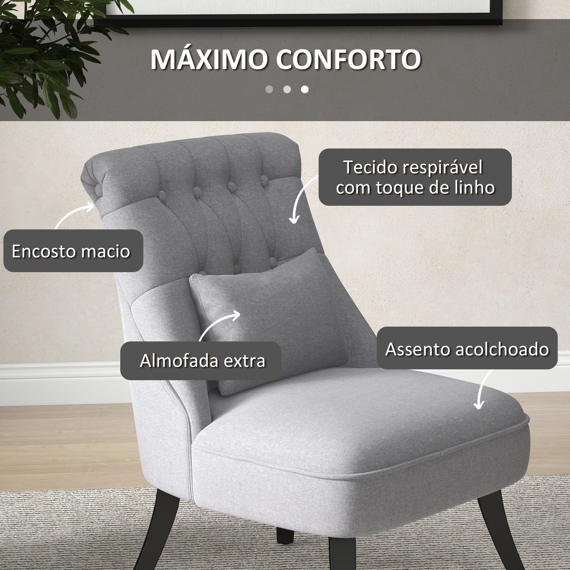 HOMCOM Poltrona de Dormitório Moderna Poltrona de Sala de Estar Estofado em Linho com Almofada e Estrutura de Madeira para Sala de Estar 52,5x69x77 cm Cinza - A minha loja